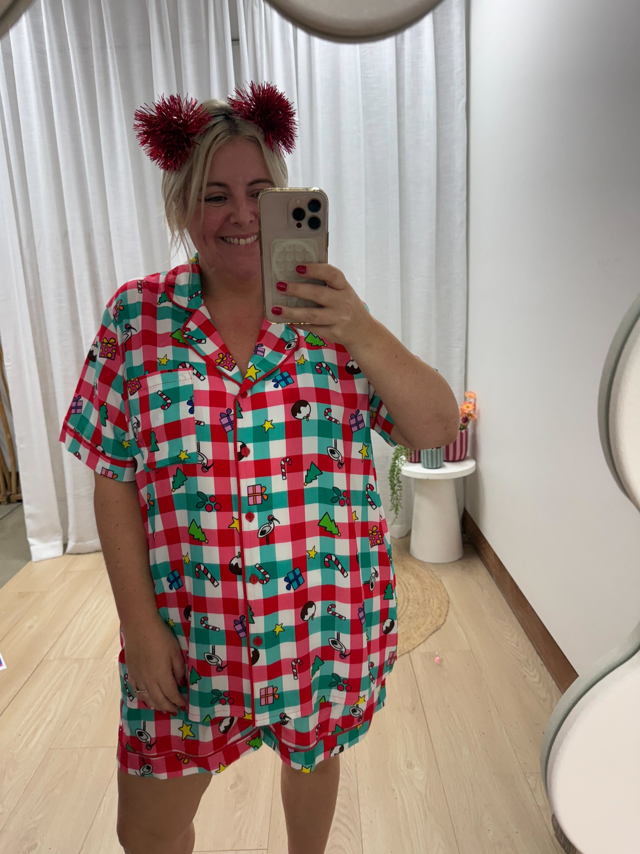 Womens Mistletoe Shirt & Shorts Sleepwear Set in Christmas Picnic by Kasey Rainbow