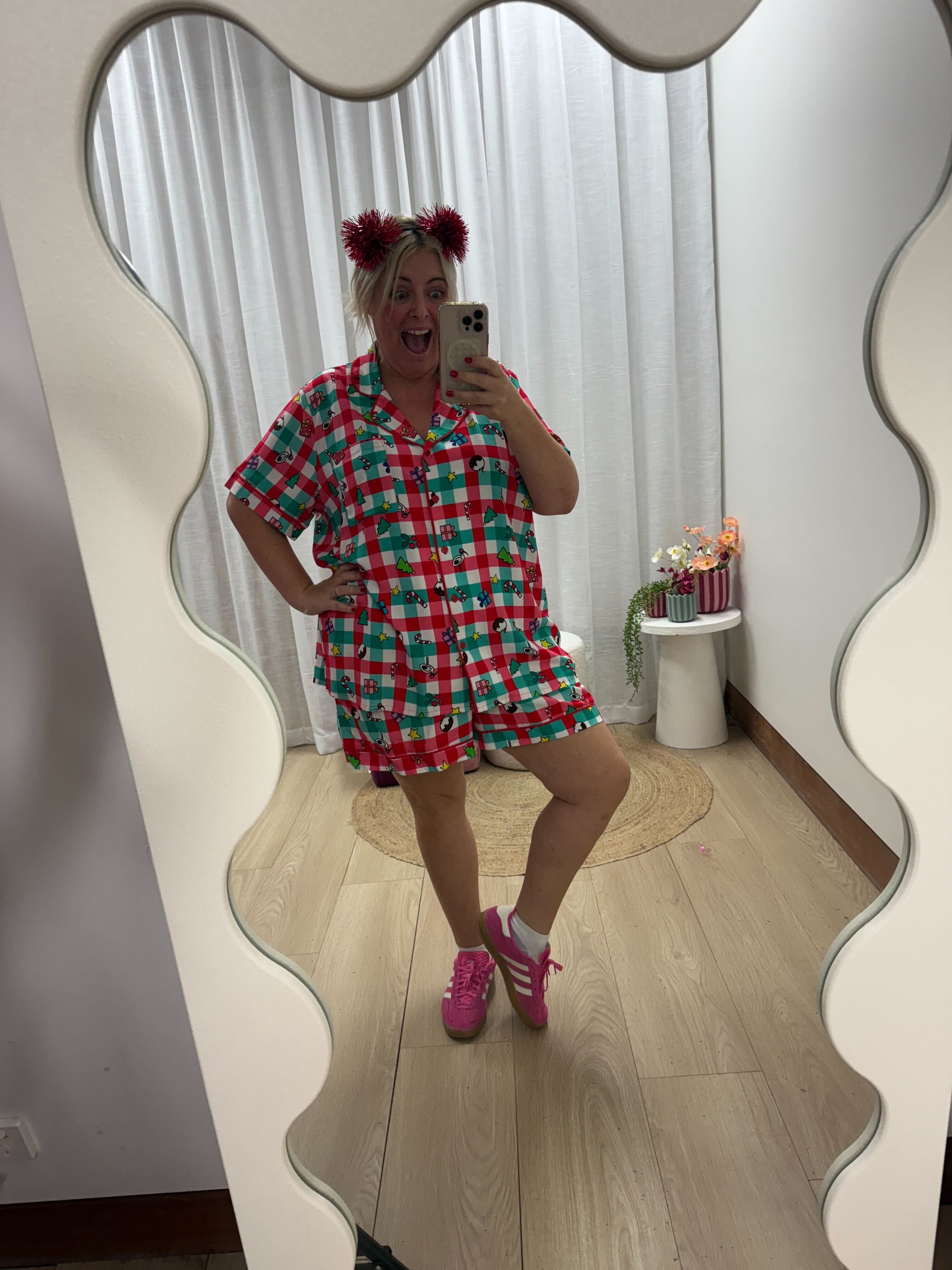 Womens Mistletoe Shirt & Shorts Sleepwear Set in Christmas Picnic by Kasey Rainbow