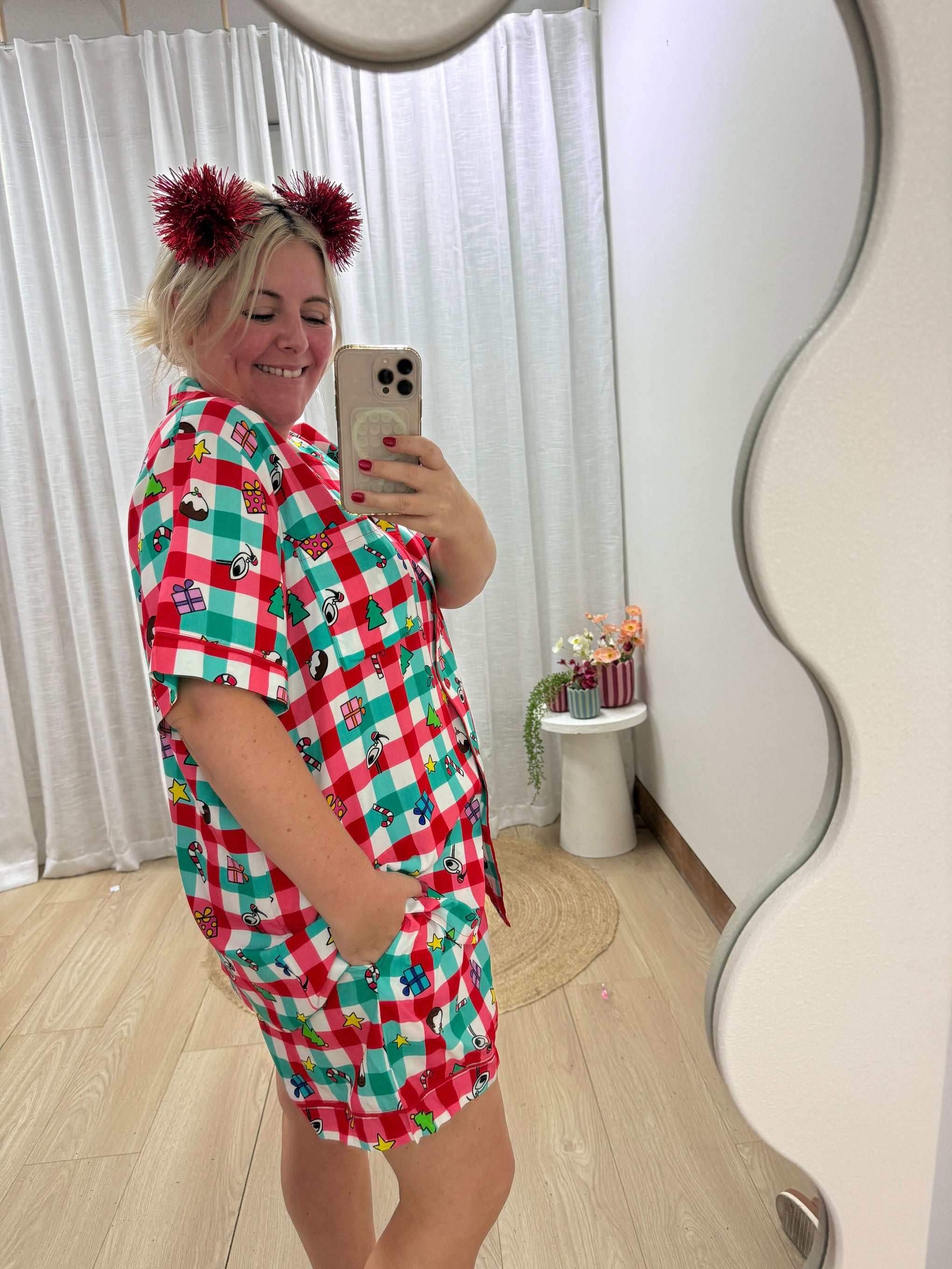 Womens Mistletoe Shirt & Shorts Sleepwear Set in Christmas Picnic by Kasey Rainbow