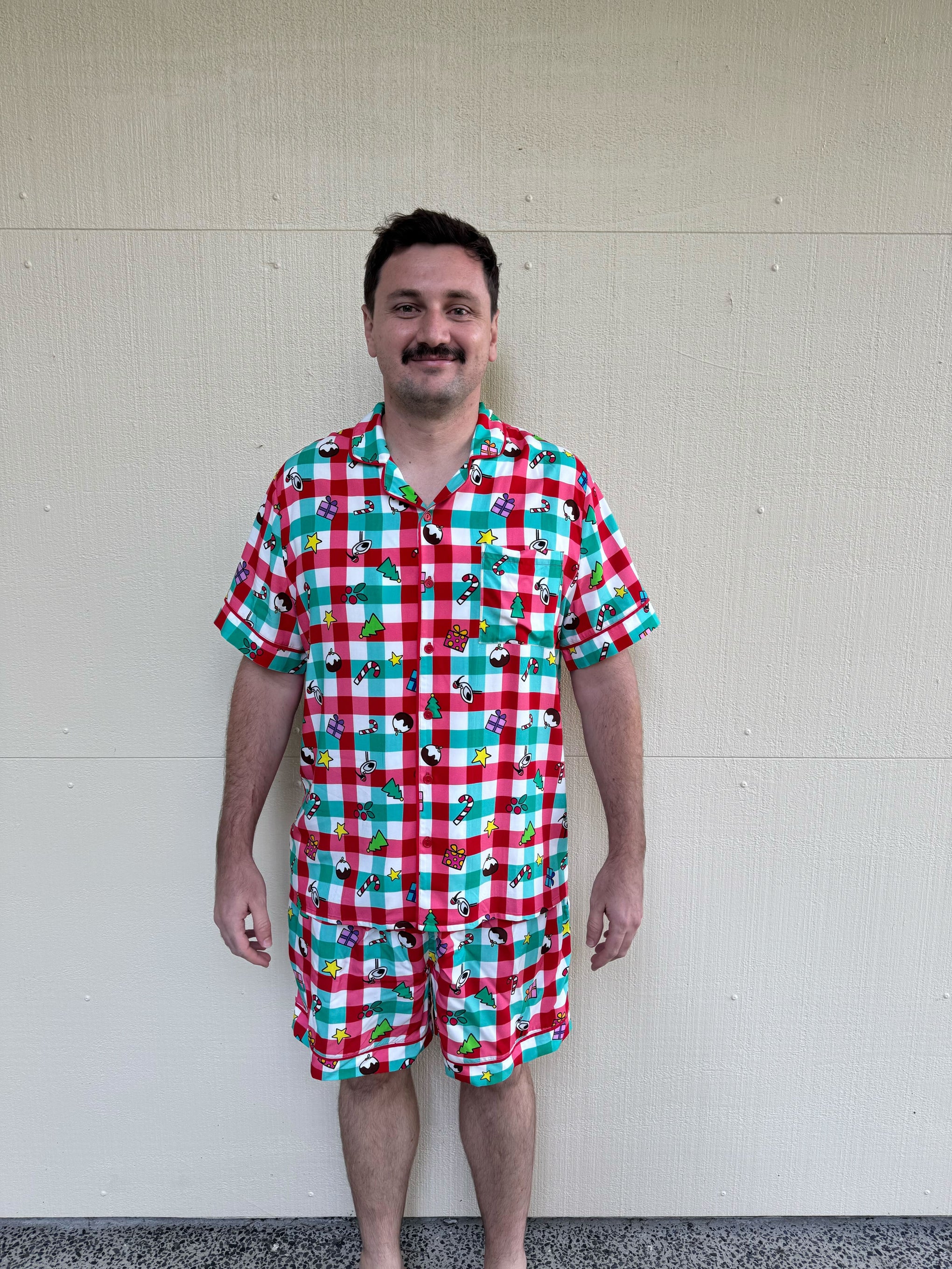 Mens Snowman Shirt & Shorts Sleepwear Set in Christmas Picnic by Kasey Rainbow