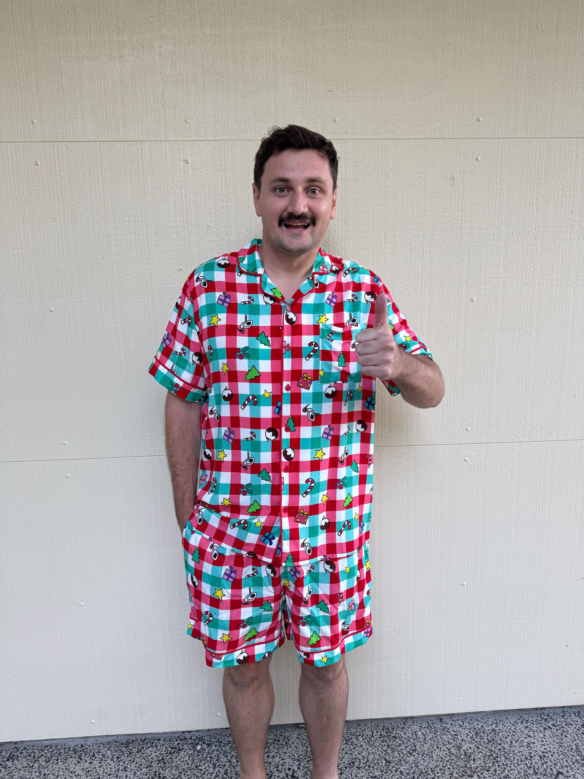 Mens Snowman Shirt & Shorts Sleepwear Set in Christmas Picnic by Kasey Rainbow