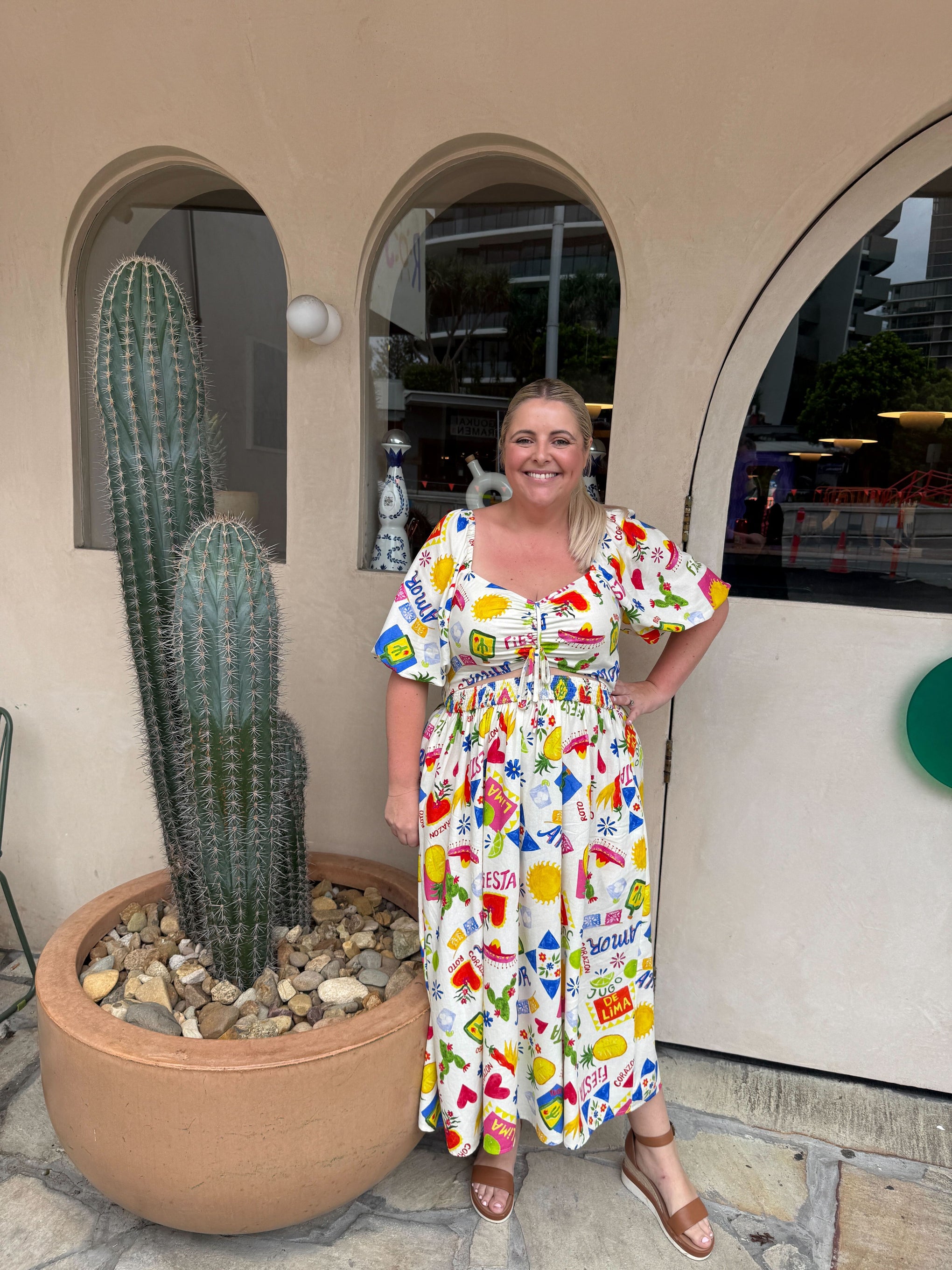 Pippa Linen Blend Cut Out Dress in Corazon