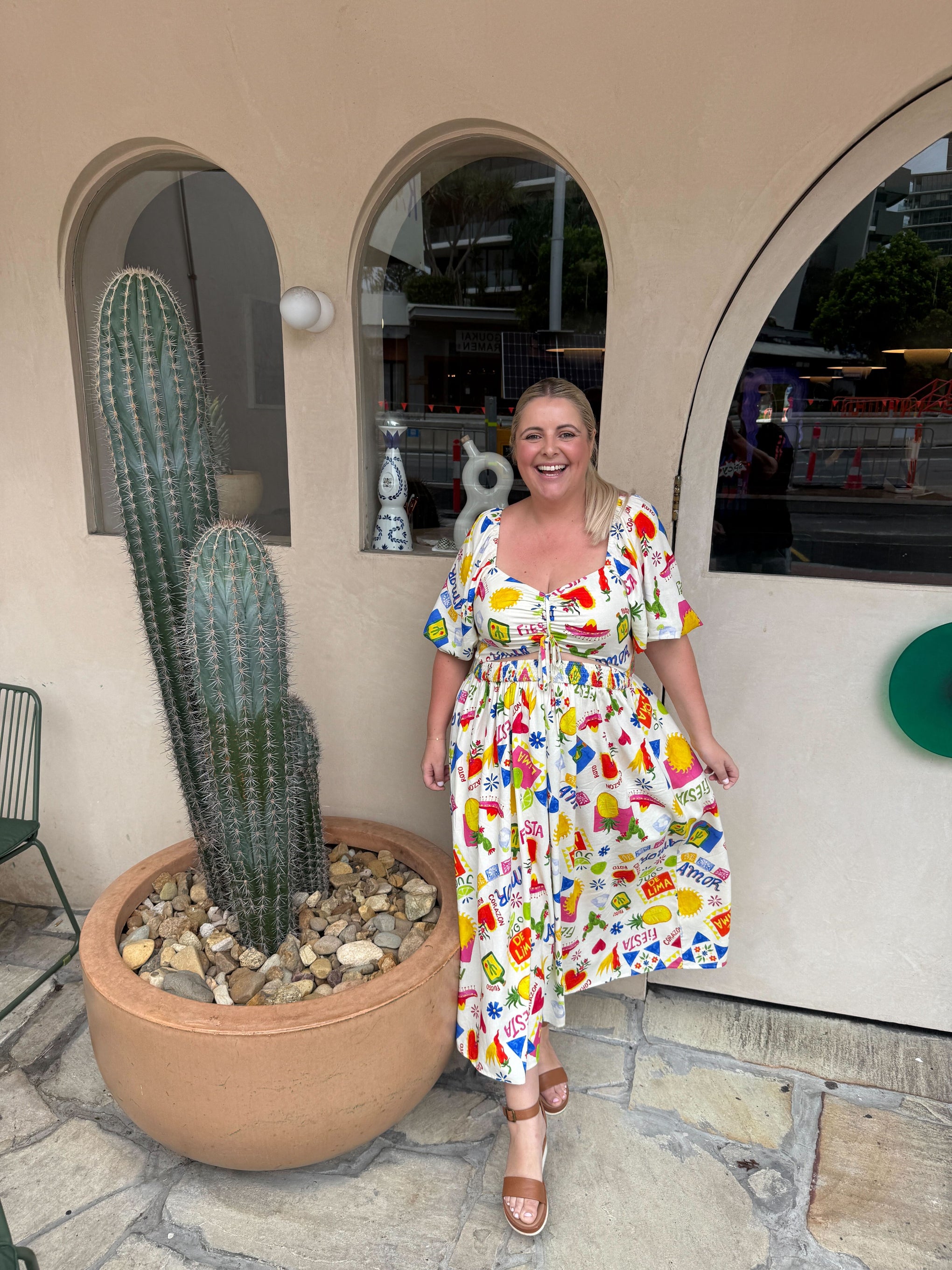 Pippa Linen Blend Cut Out Dress in Corazon