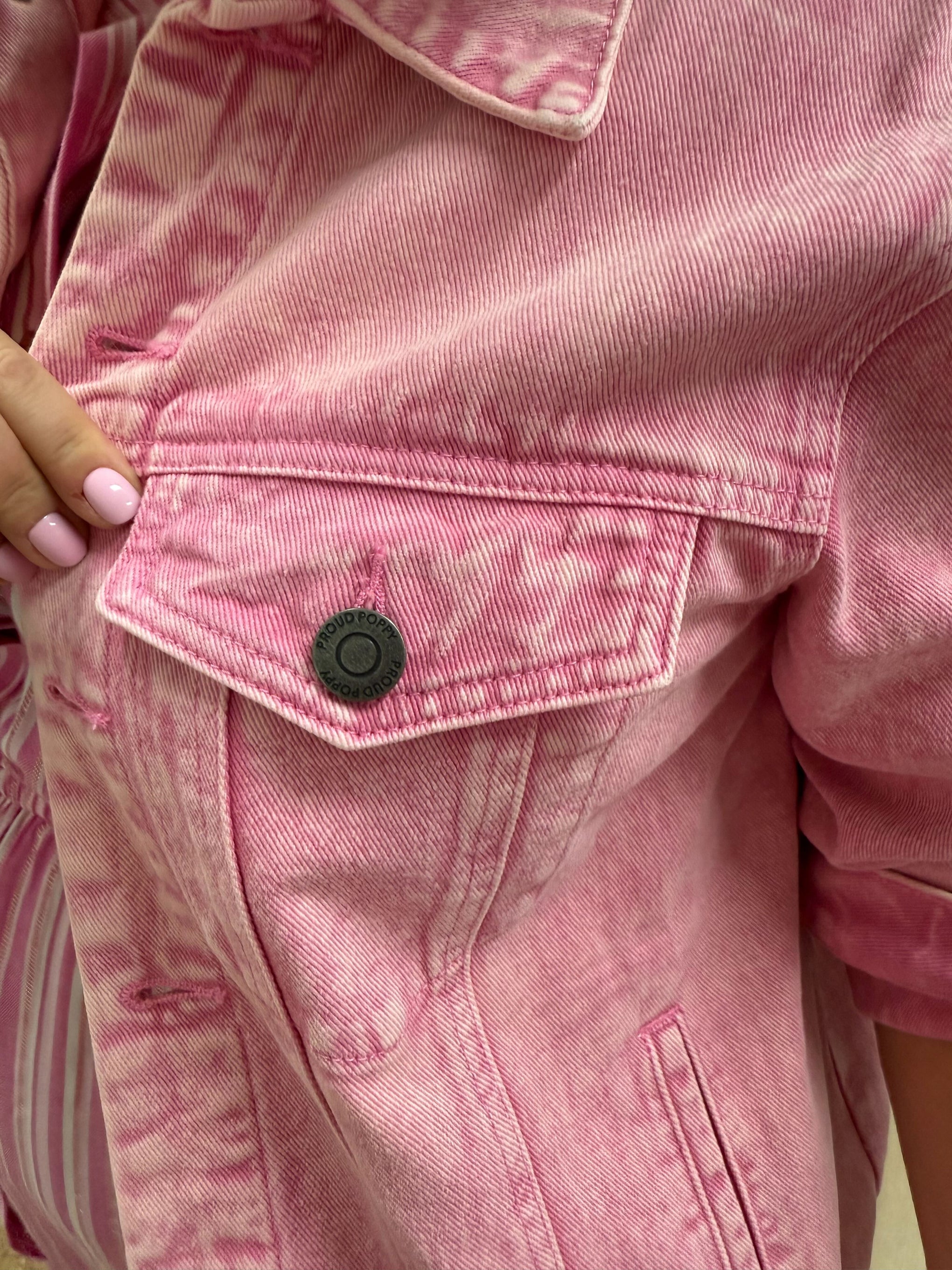 Hayden Boyfriend Denim Jacket in Pink Wash