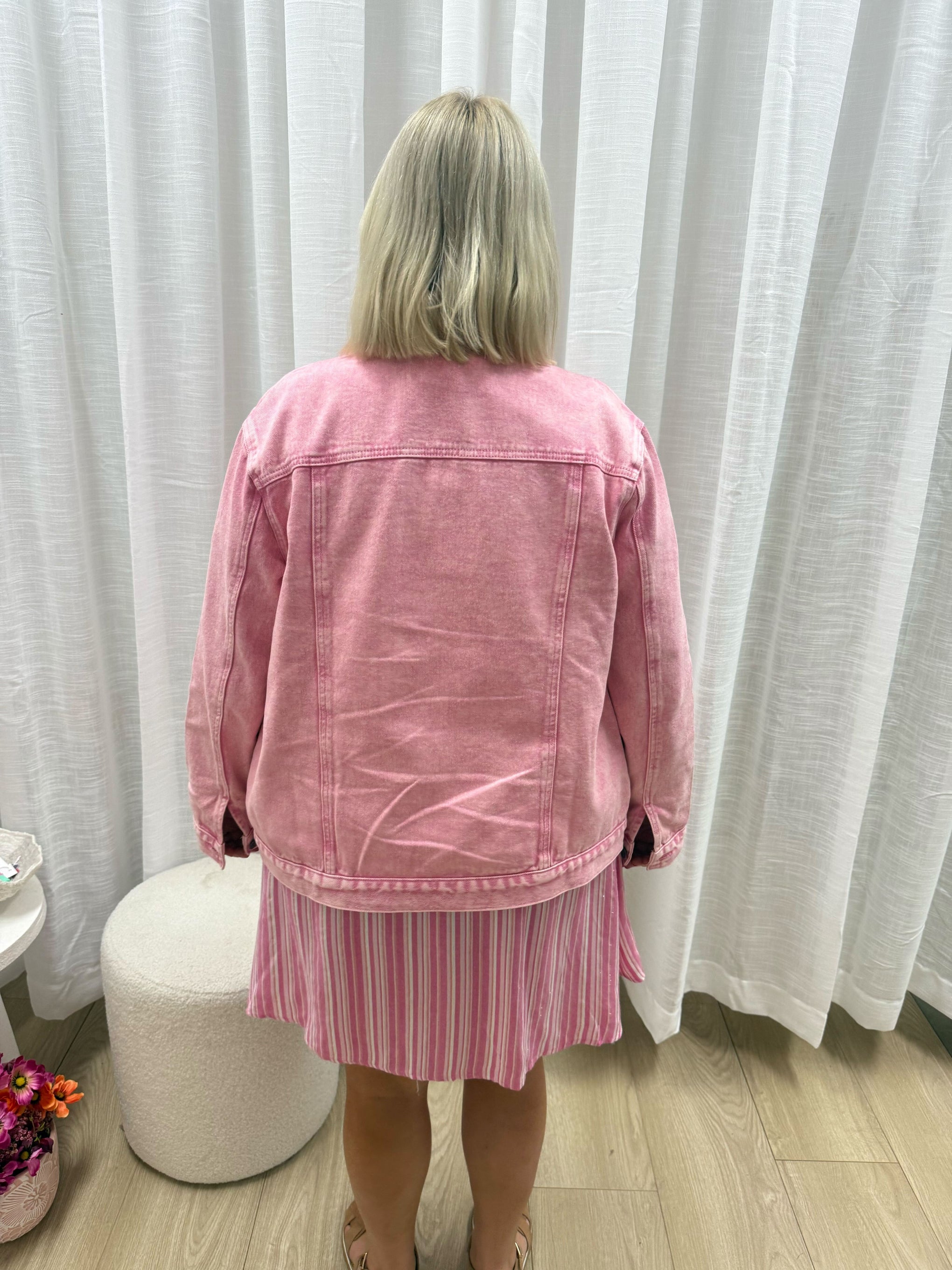 Hayden Boyfriend Denim Jacket in Pink Wash