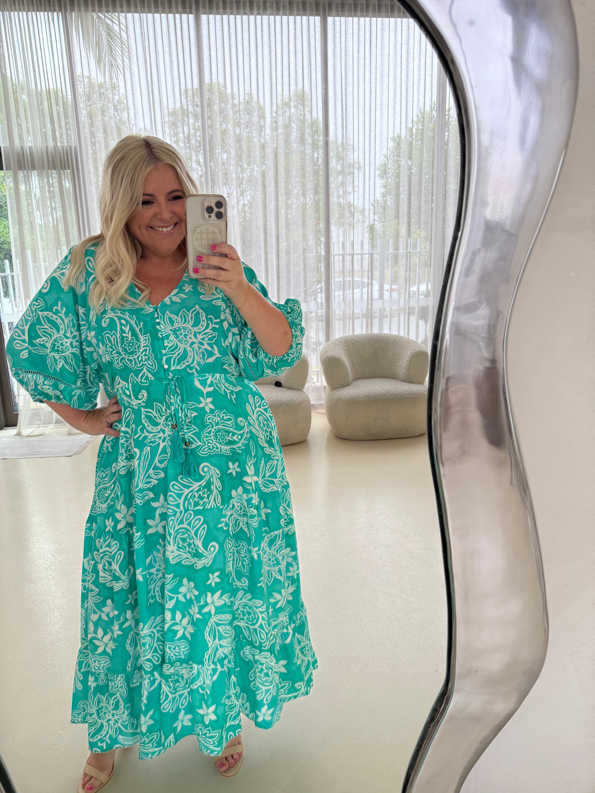 Addison Maxi Dress in Turquoise Paisley