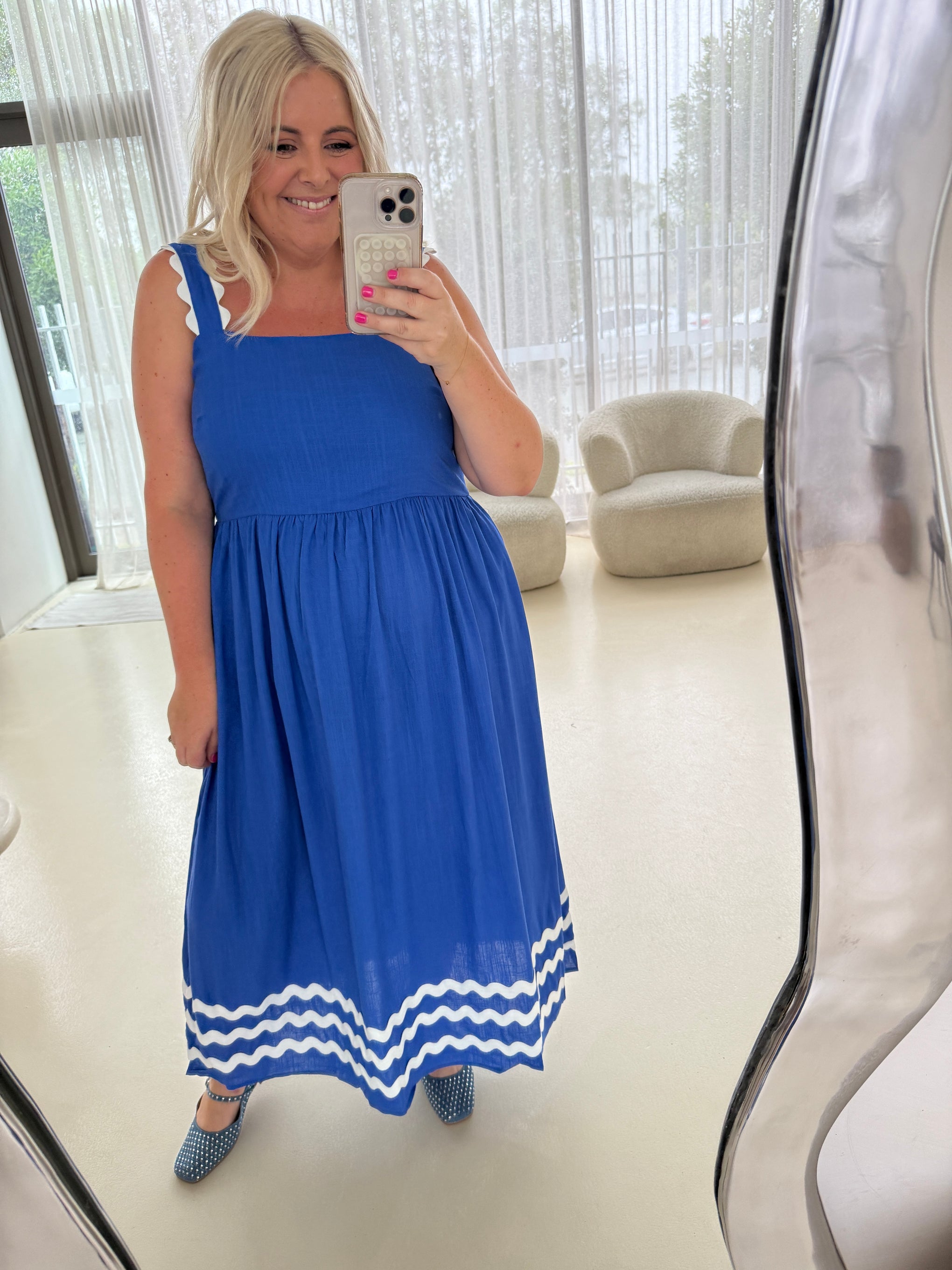 Angel Linen Blend Maxi Dress in Elemental Blue