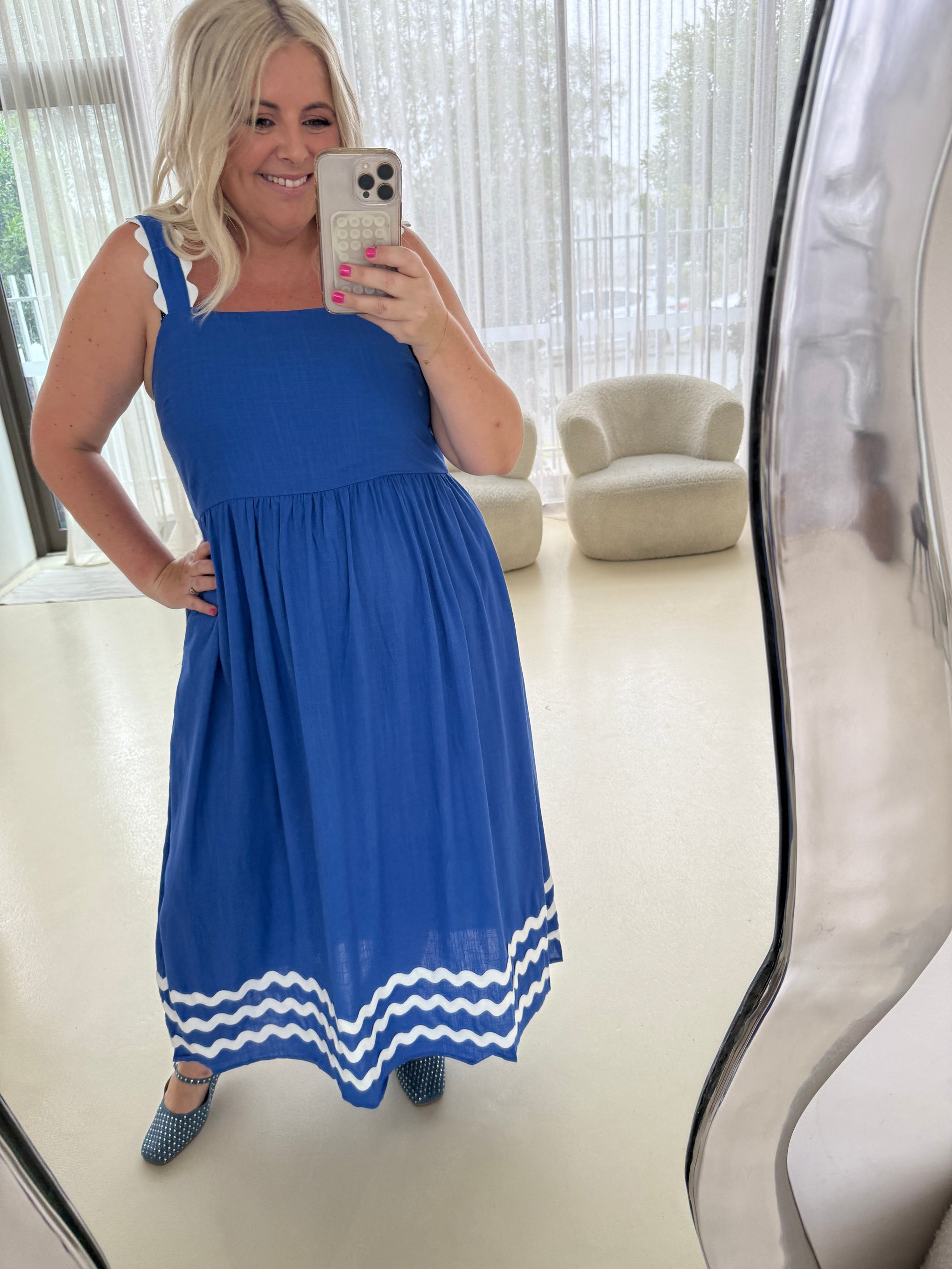 Angel Linen Blend Maxi Dress in Elemental Blue