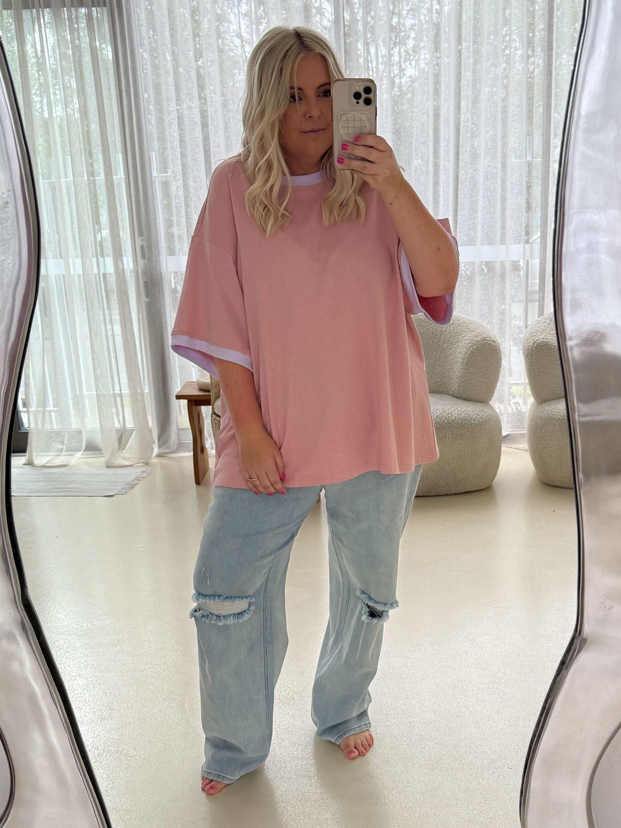 Nikita Heavyweight Cotton Tee in Blush Contrast