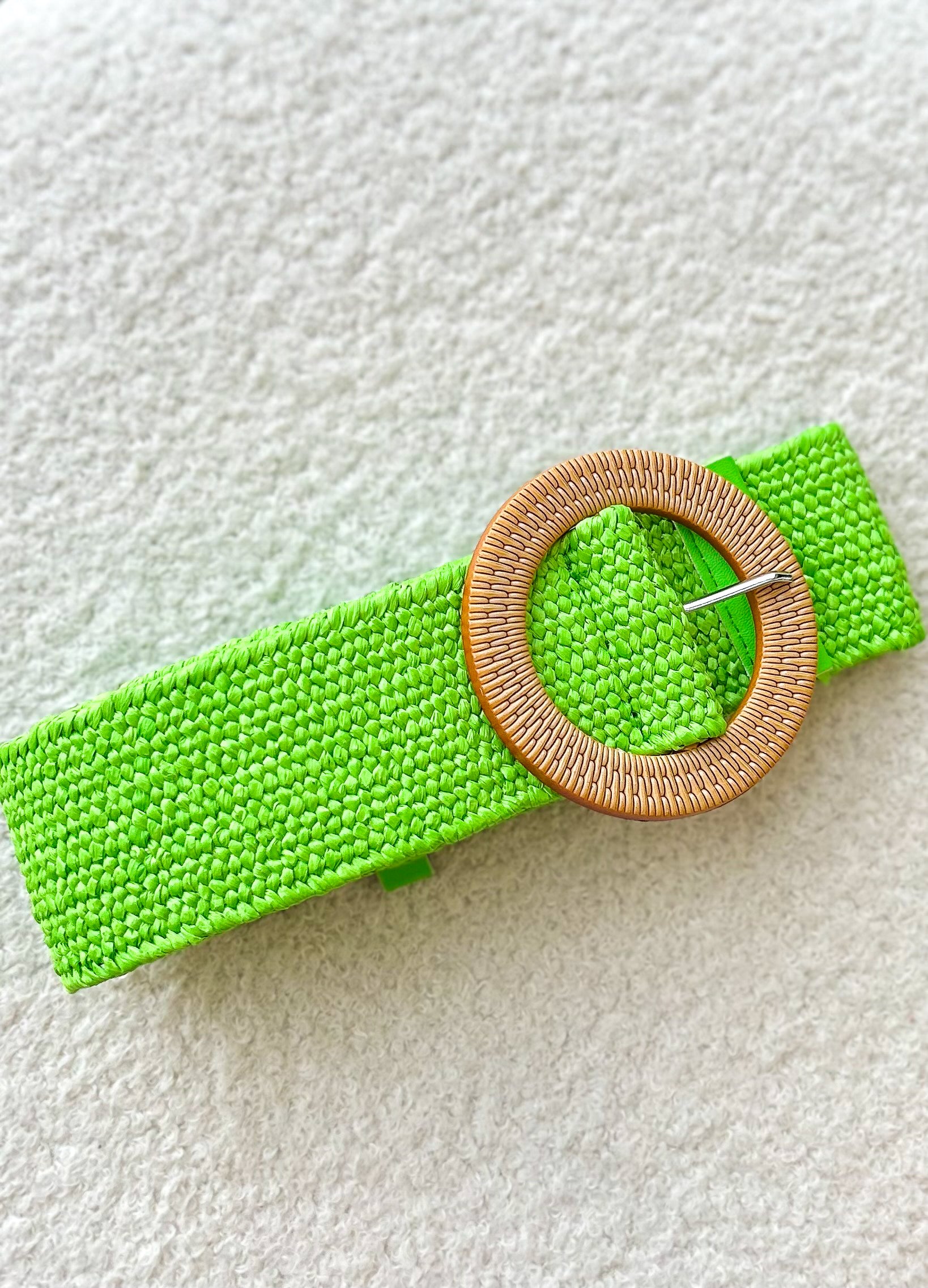 Extra Length Stretch Belt with Flat Buckle in Green