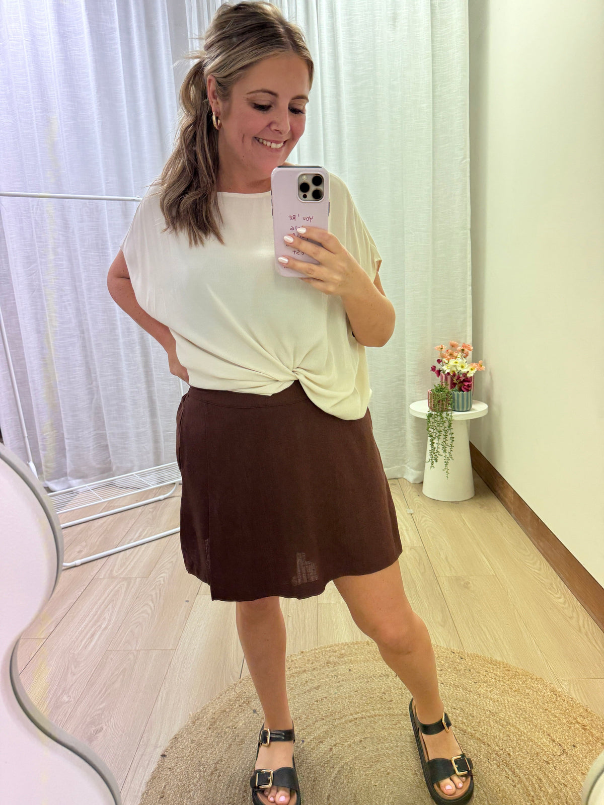 Samara Linen Blend Skort in Chocolate