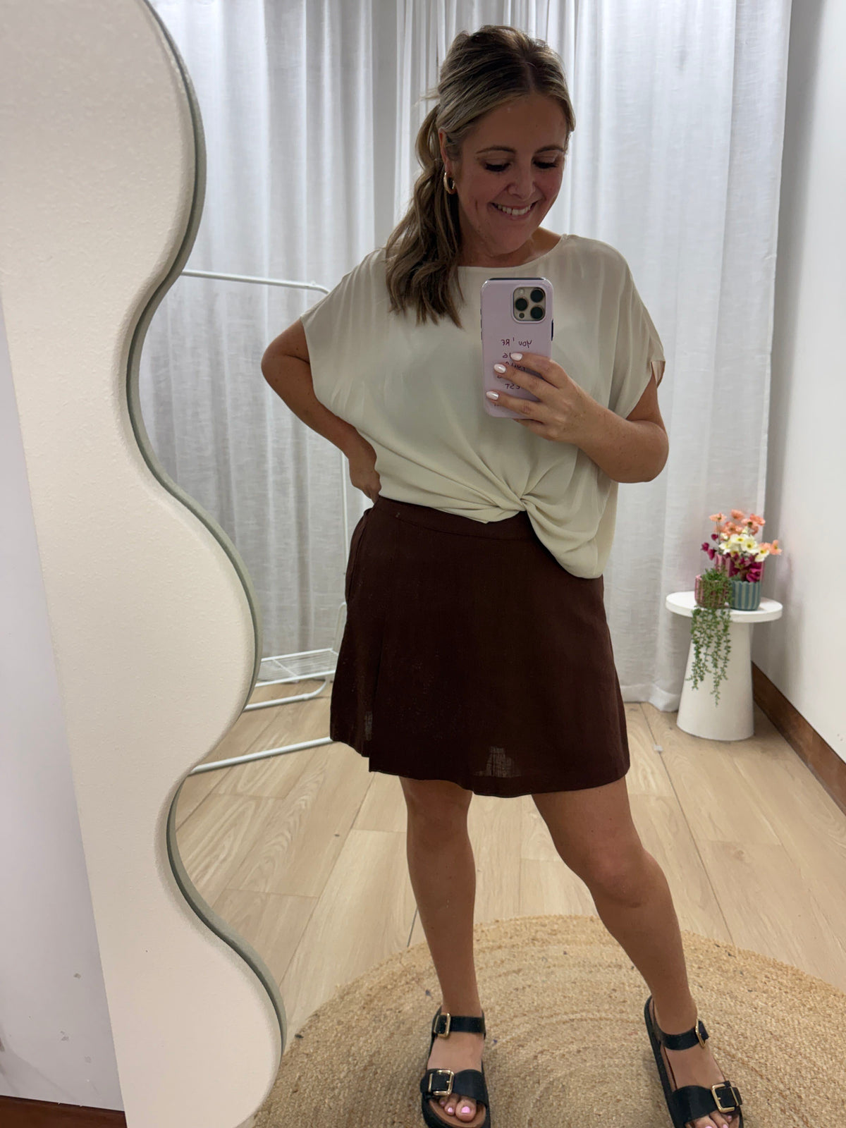 Samara Linen Blend Skort in Chocolate