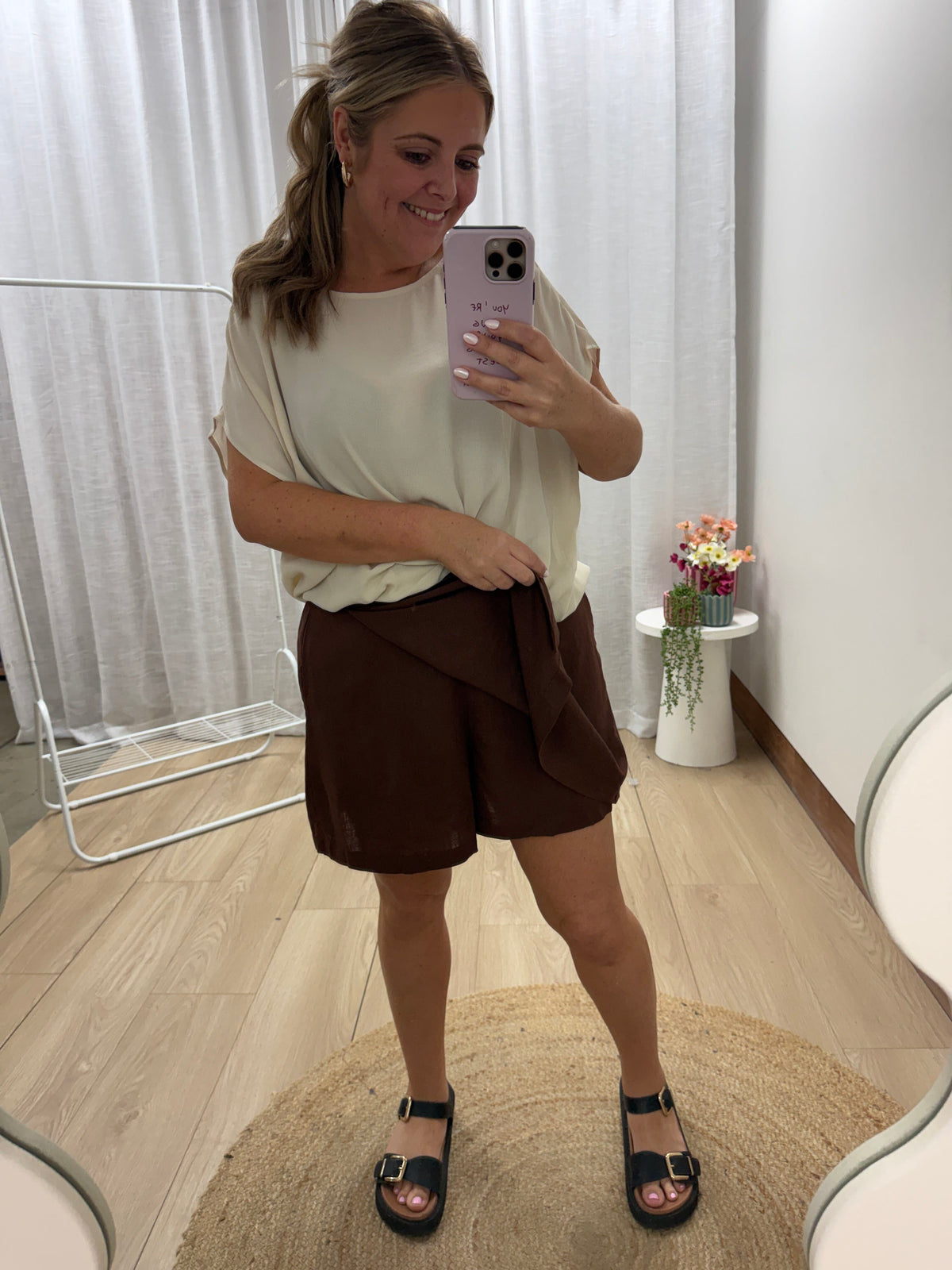 Samara Linen Blend Skort in Chocolate