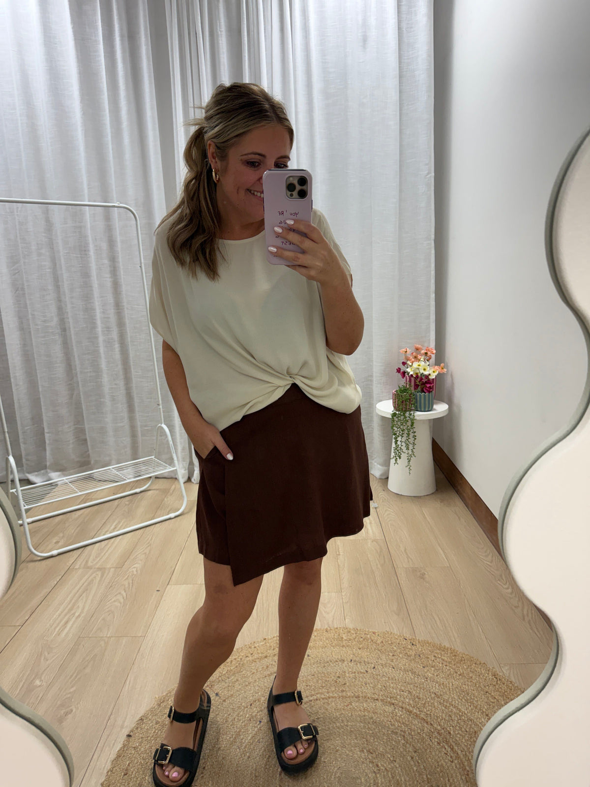 Samara Linen Blend Skort in Chocolate