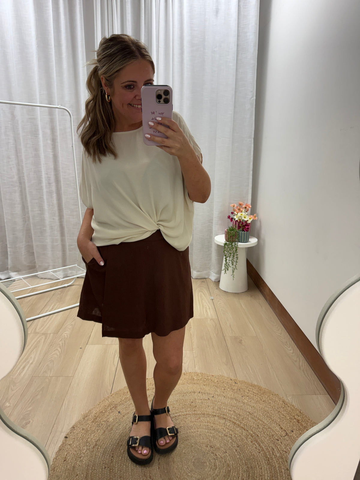 Samara Linen Blend Skort in Chocolate