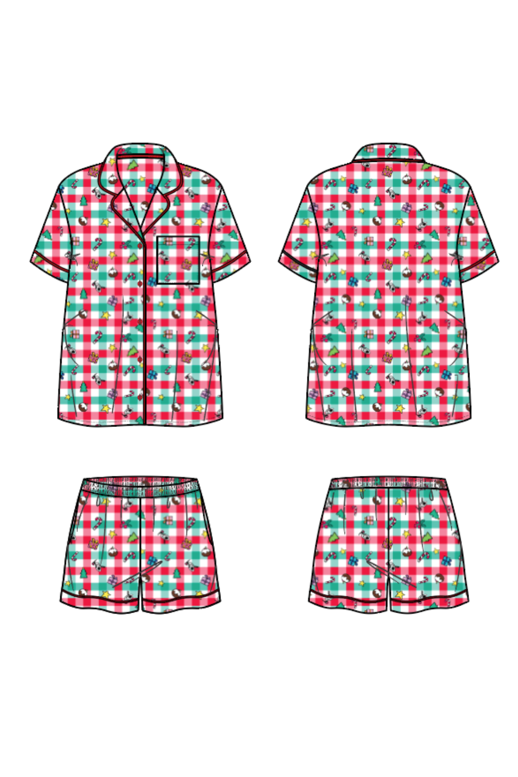 Kids Elves Shirt & Shorts Sleepwear Set in Christmas Picnic by Kasey Rainbow