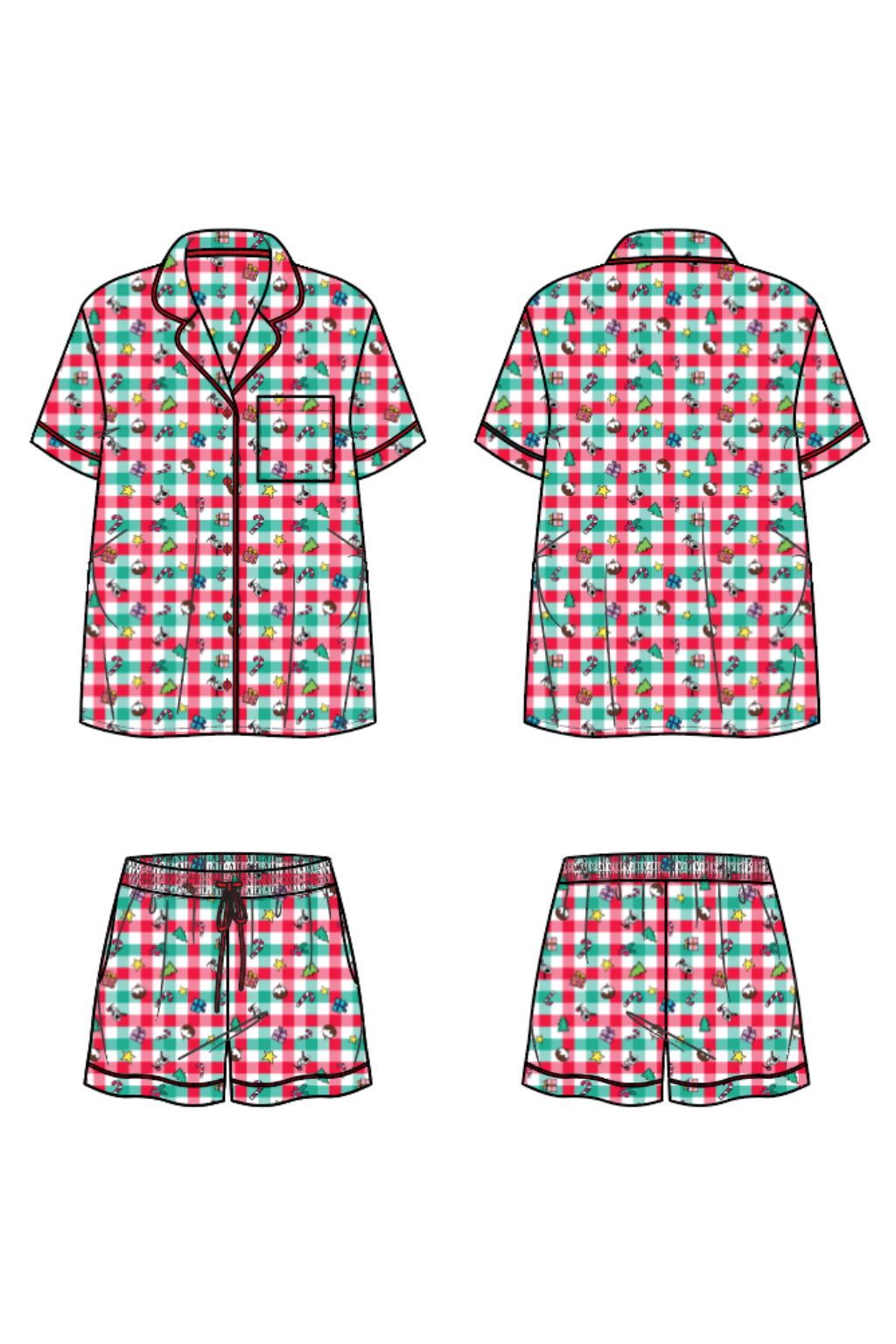 Womens Mistletoe Shirt & Shorts Sleepwear Set in Christmas Picnic by Kasey Rainbow