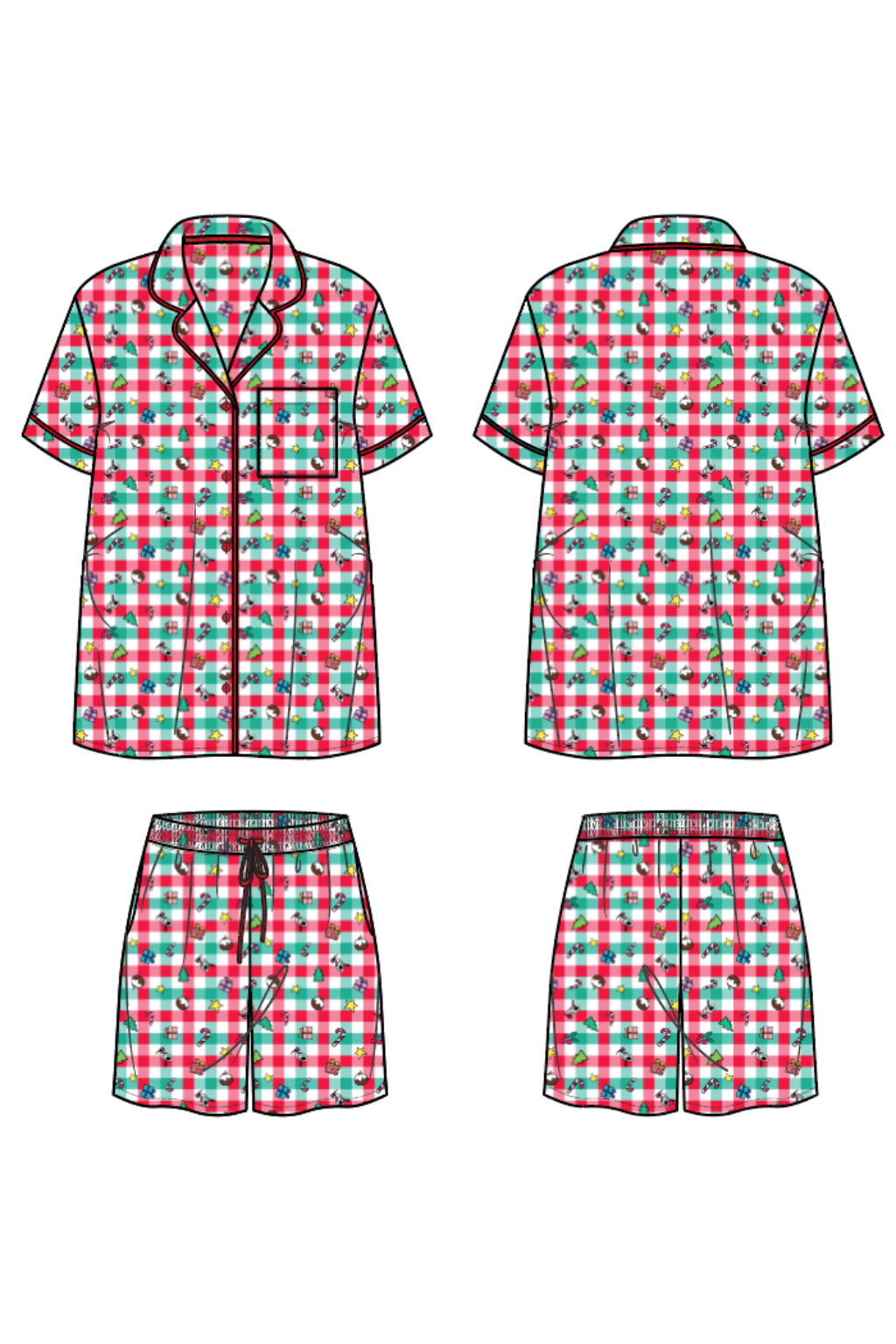 Mens Snowman Shirt & Shorts Sleepwear Set in Christmas Picnic by Kasey Rainbow