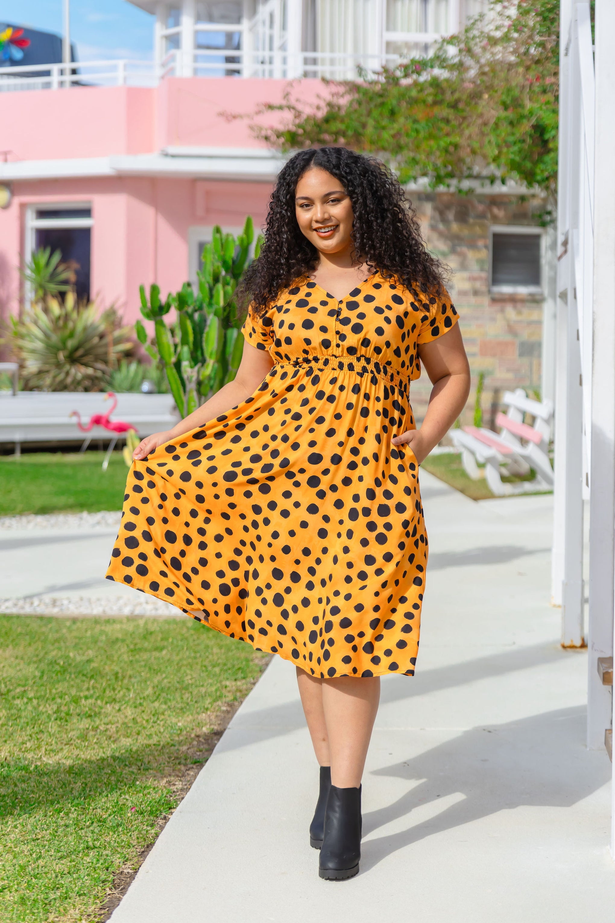 Millie Dress in Mustard Cheetah by Kasey Rainbow