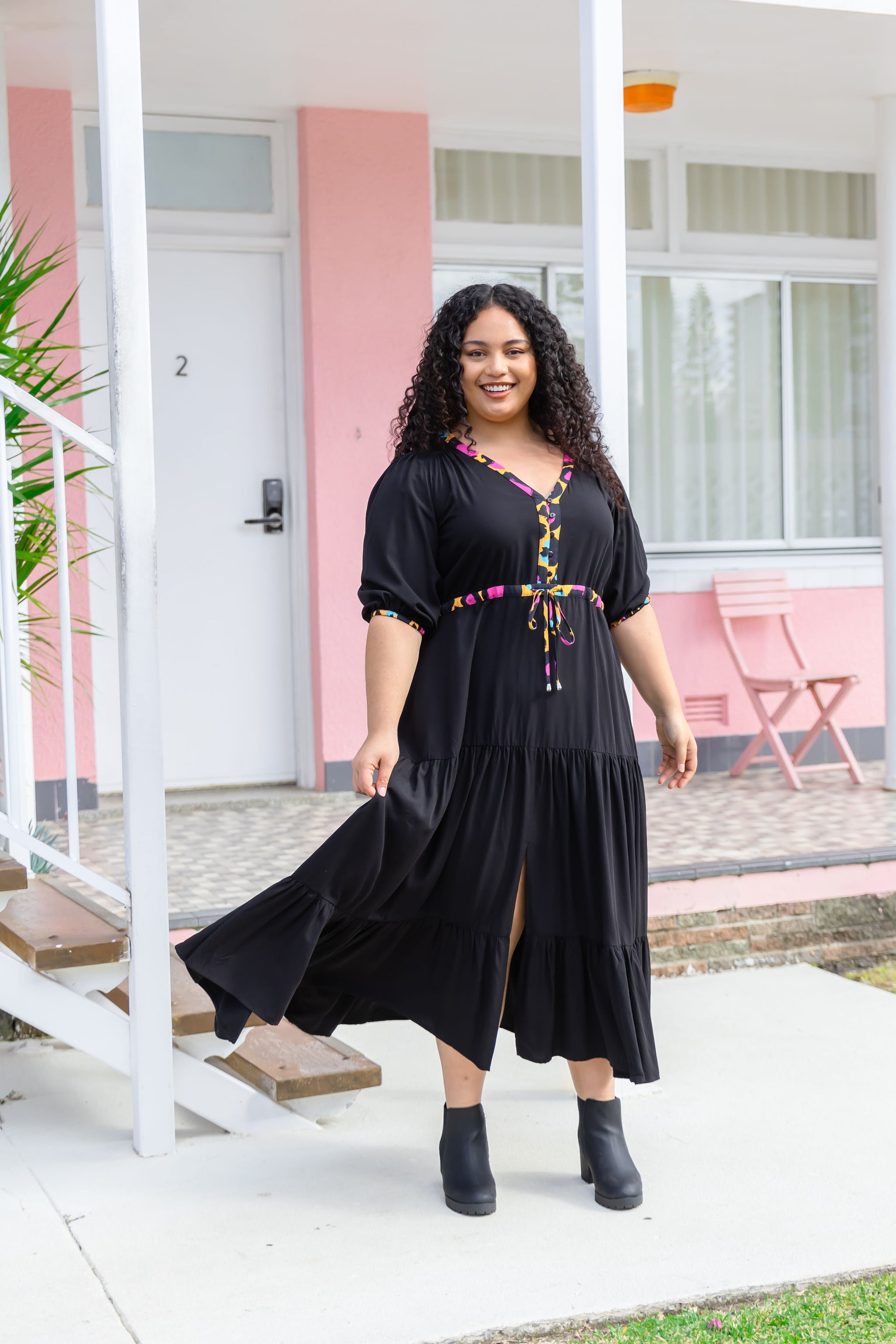 Billie Dress In Black/Mustard Leopard by Kasey Rainbow