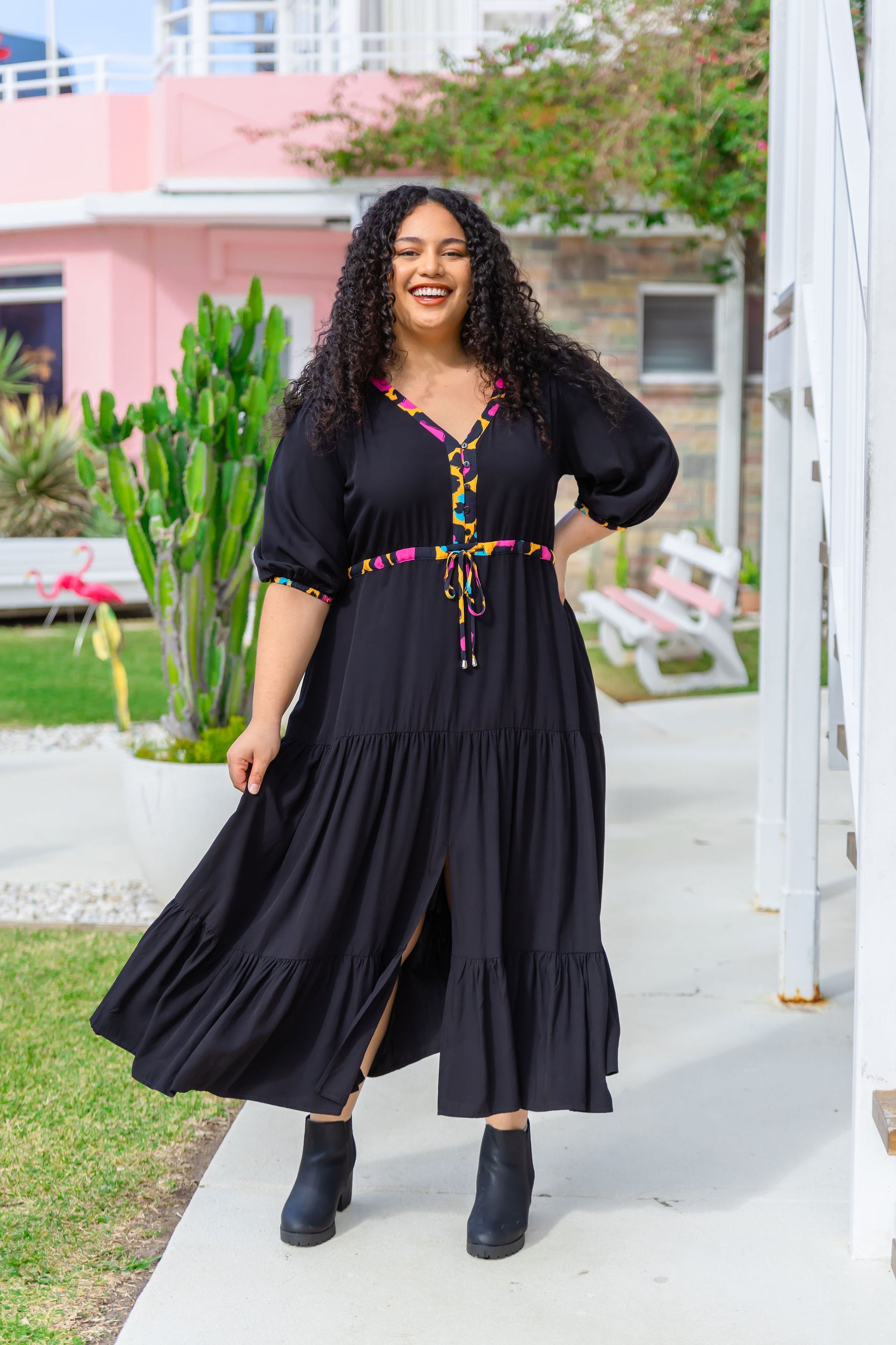 Billie Dress In Black/Mustard Leopard by Kasey Rainbow