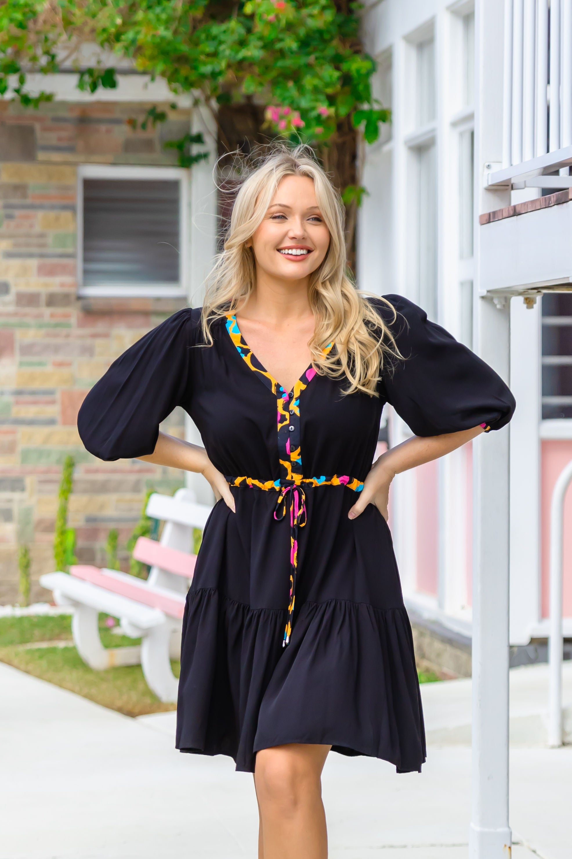Ziggy Contrast Dress In Black/Mustard Leopard by Kasey Rainbow