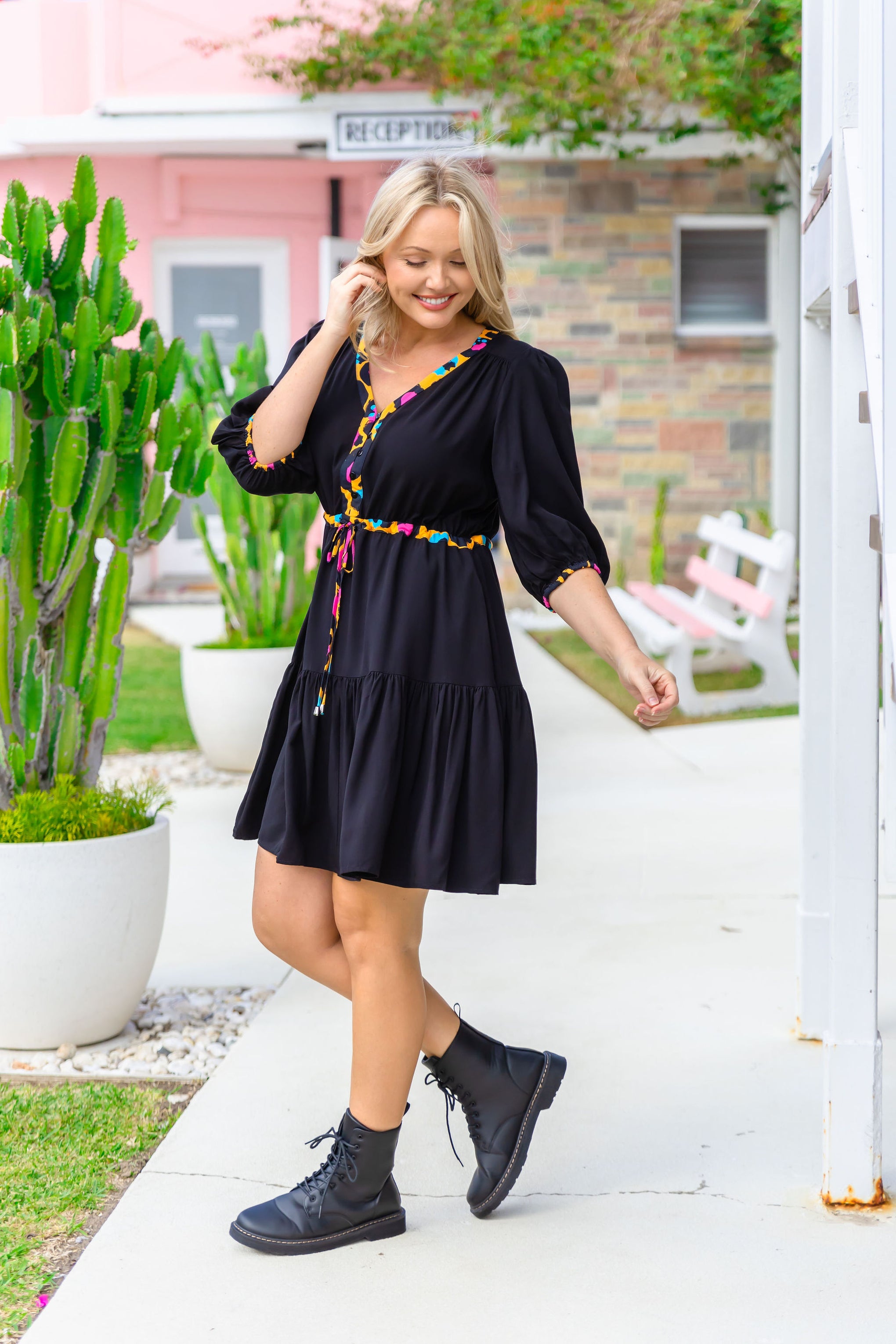 Ziggy Contrast Dress In Black/Mustard Leopard by Kasey Rainbow