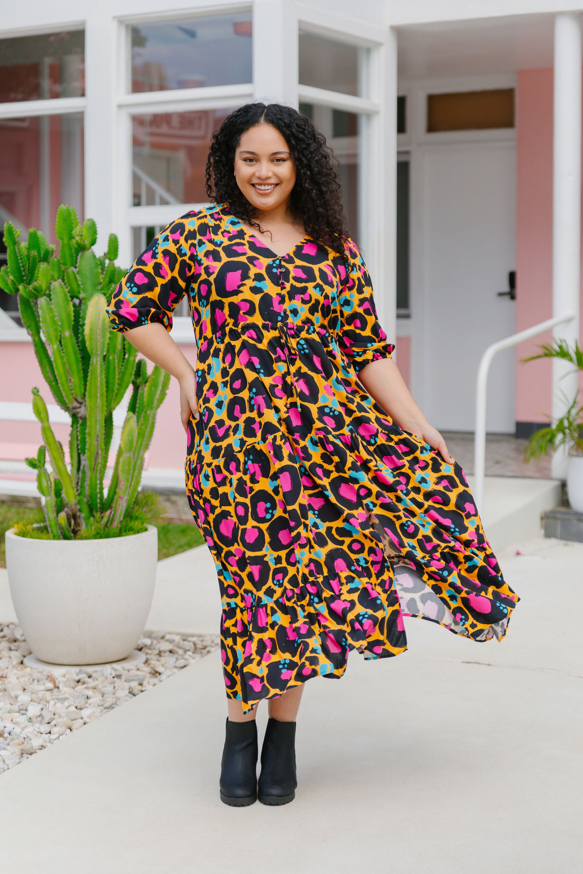 Billie Maxi Dress in Mustard Leopard by Kasey Rainbow