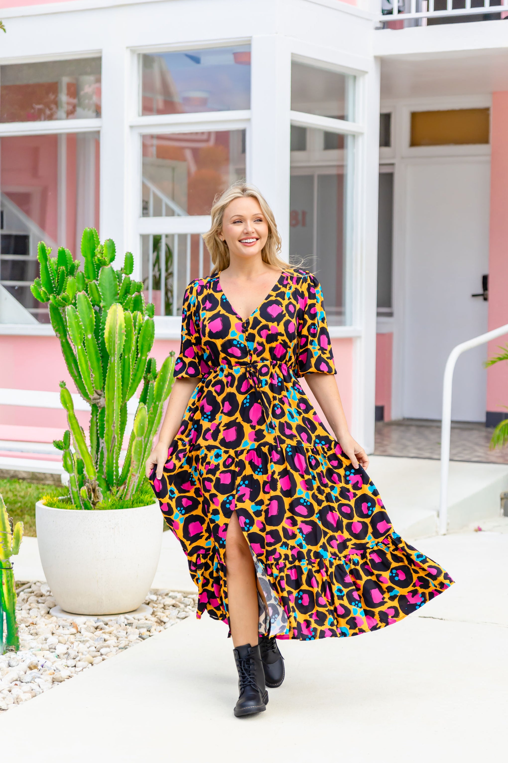 Billie Maxi Dress in Mustard Leopard by Kasey Rainbow