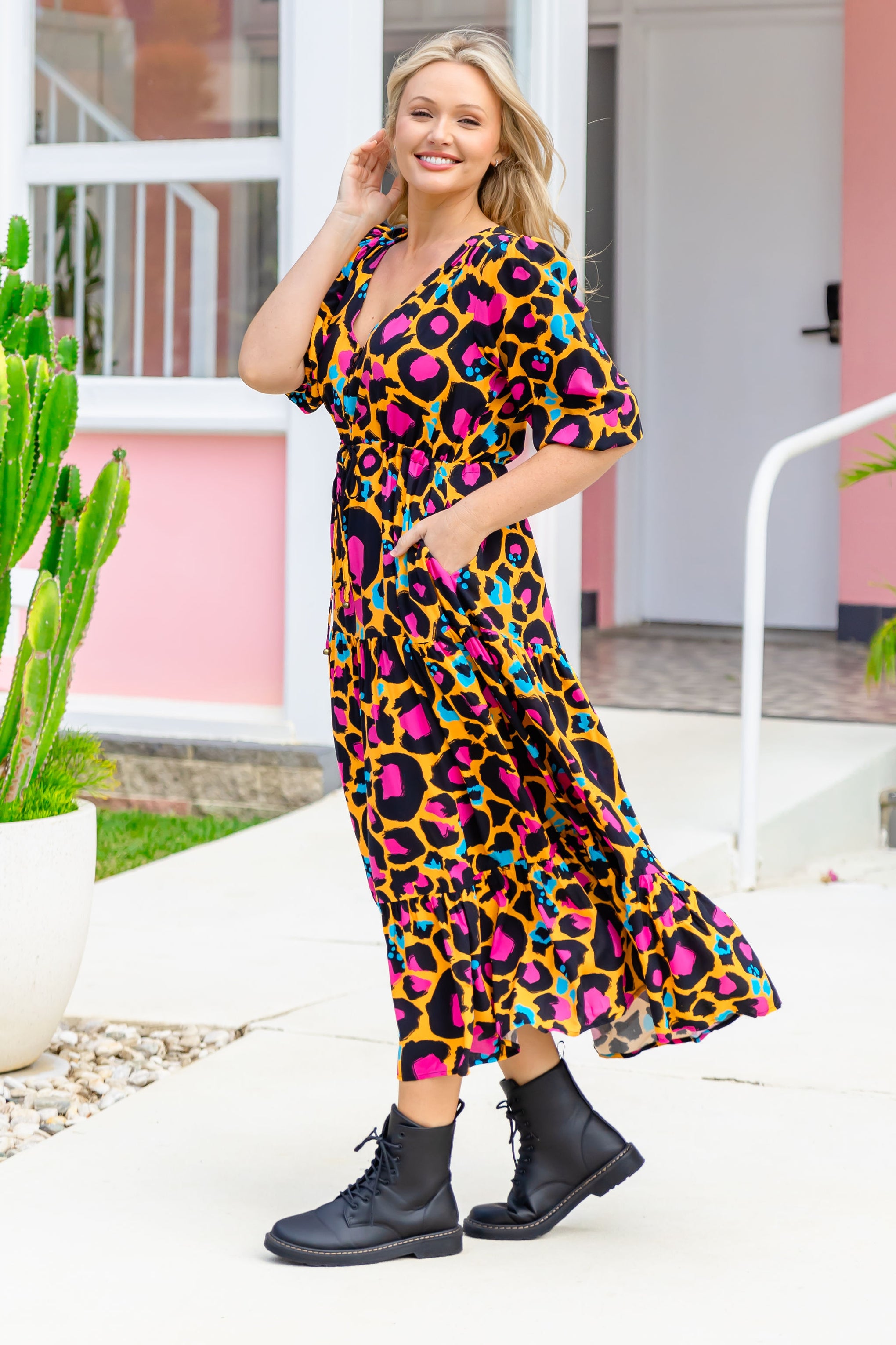 Billie Maxi Dress in Mustard Leopard by Kasey Rainbow
