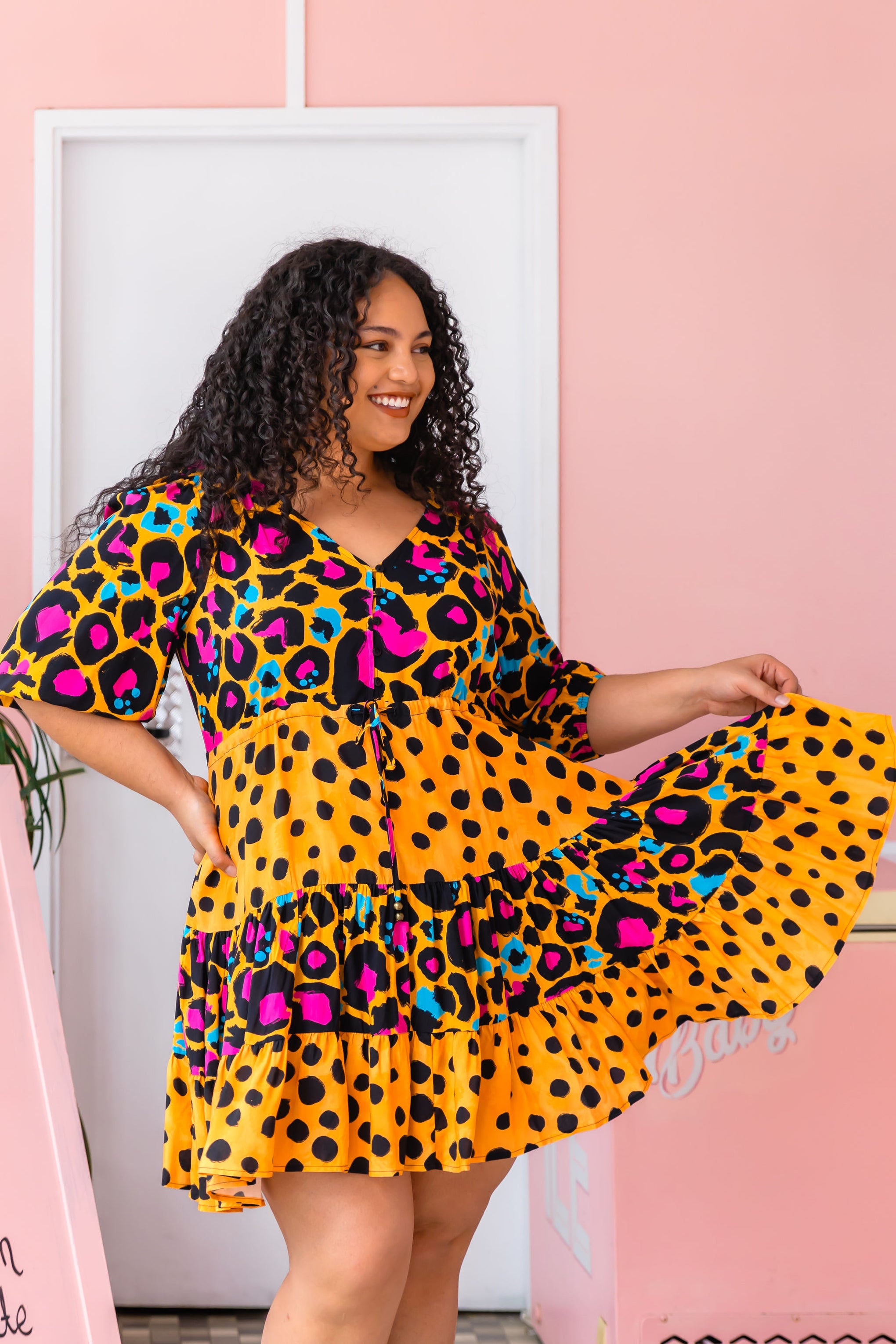 Scarlett Dress in Mustard Leopard/Cheetah by Kasey Rainbow