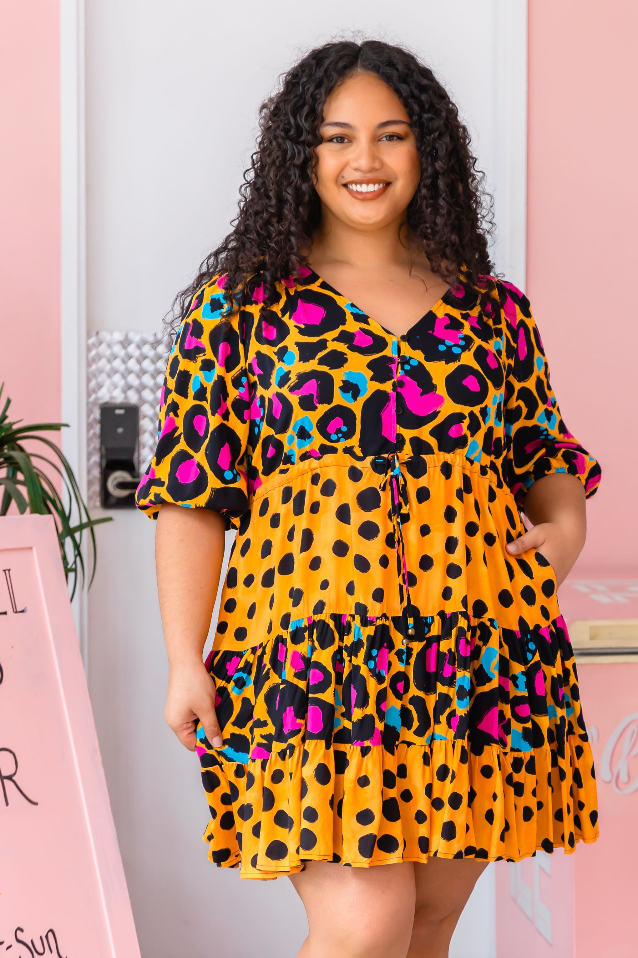 Scarlett Dress in Mustard Leopard/Cheetah by Kasey Rainbow