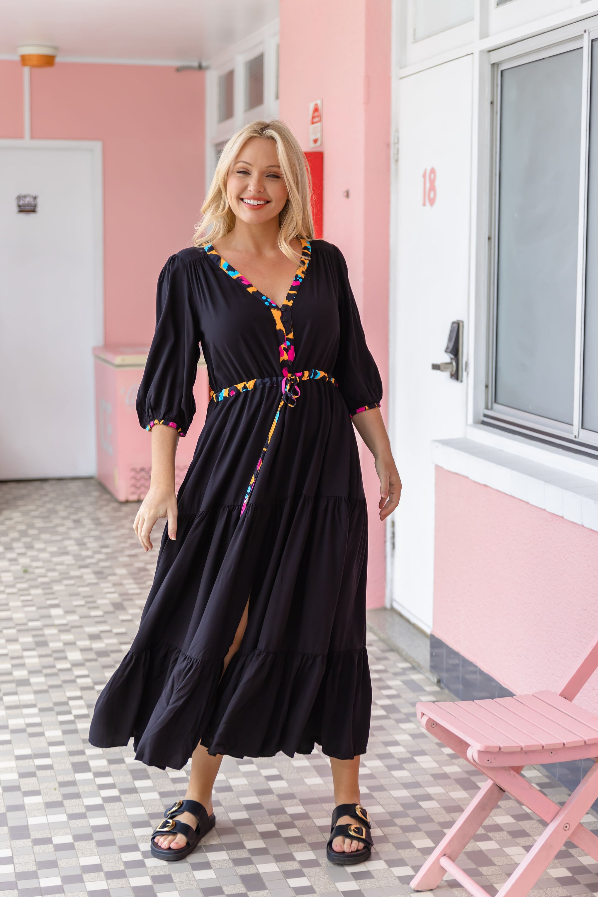 Billie Dress In Black/Mustard Leopard by Kasey Rainbow