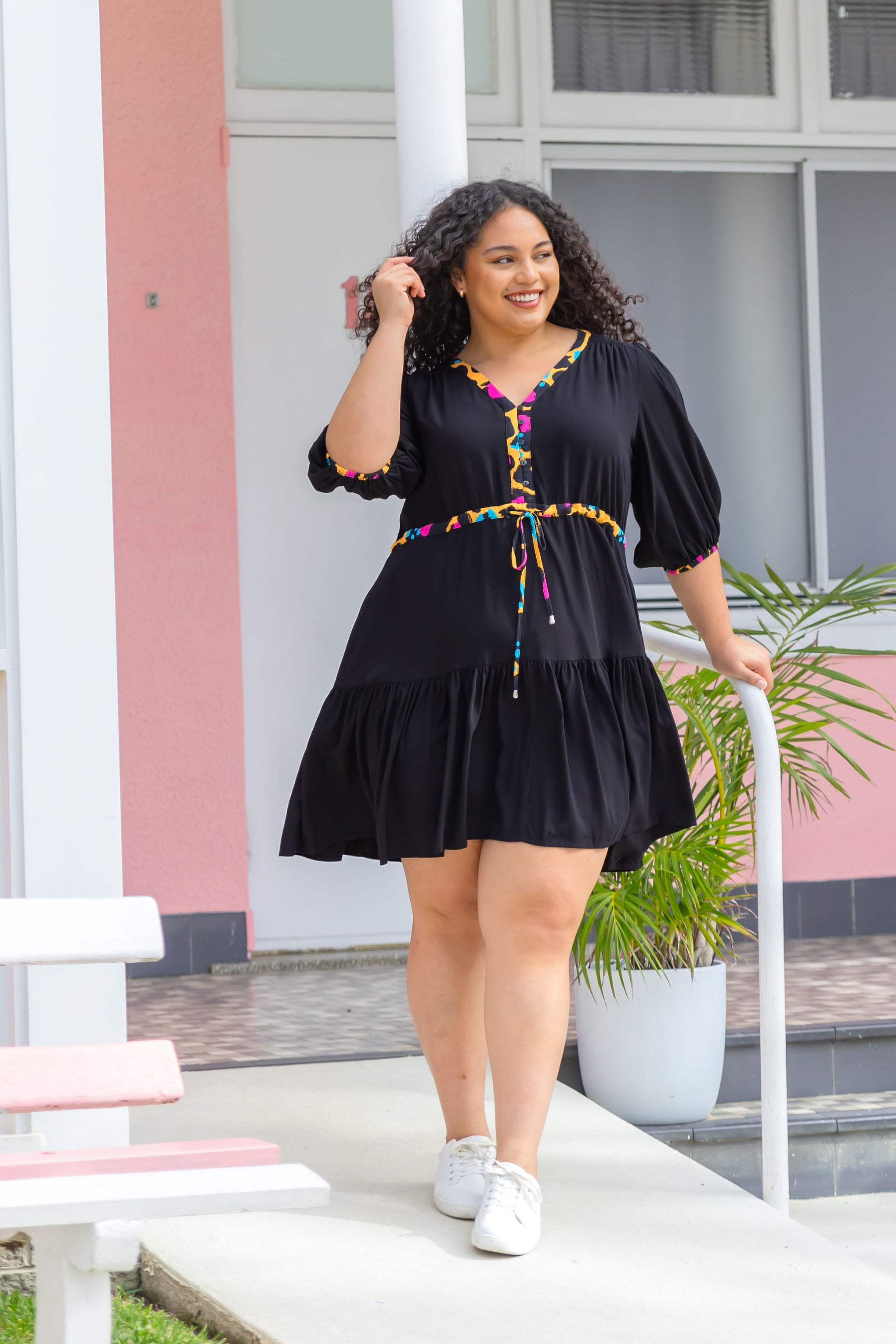 Ziggy Contrast Dress In Black/Mustard Leopard by Kasey Rainbow