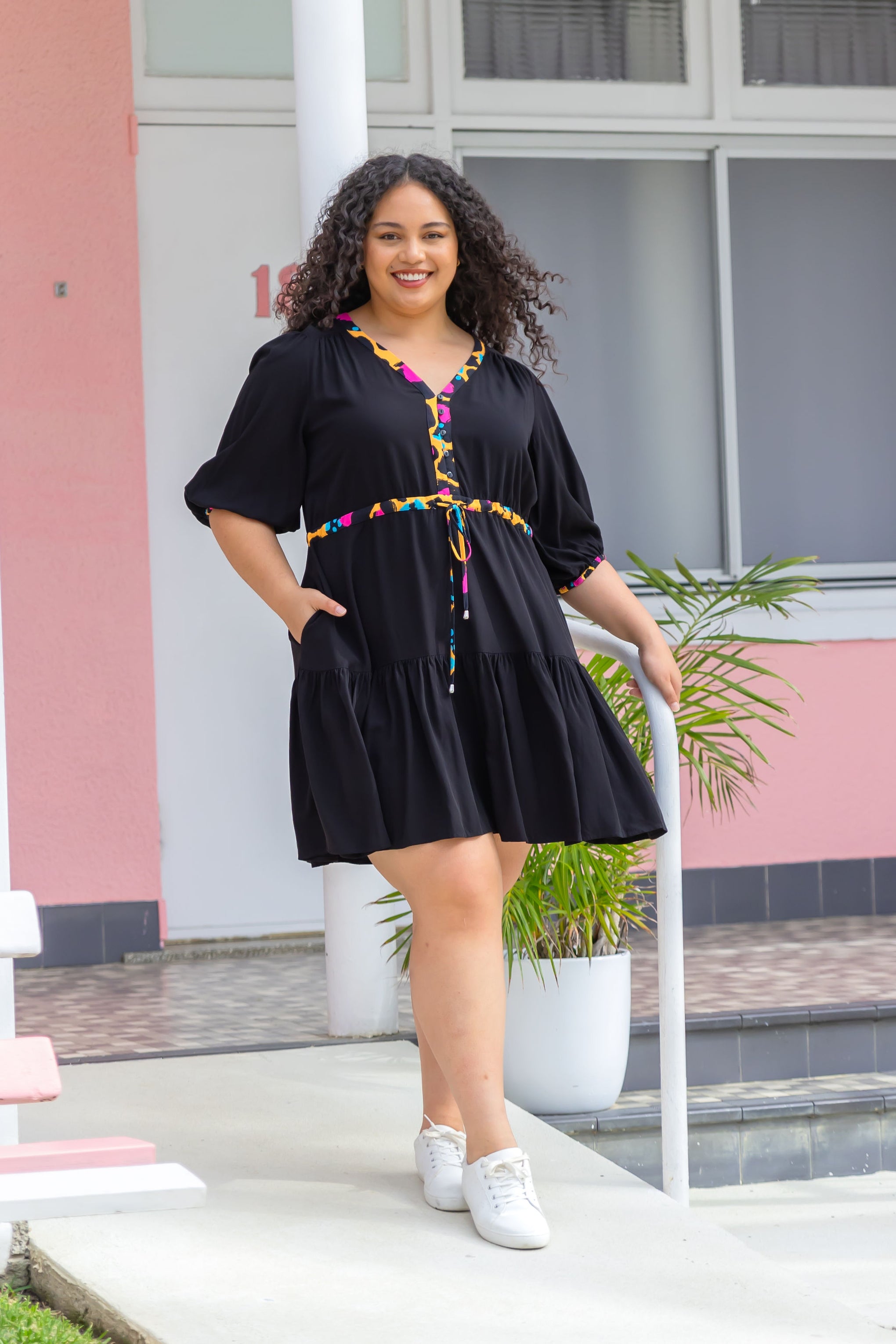 Ziggy Contrast Dress In Black/Mustard Leopard by Kasey Rainbow