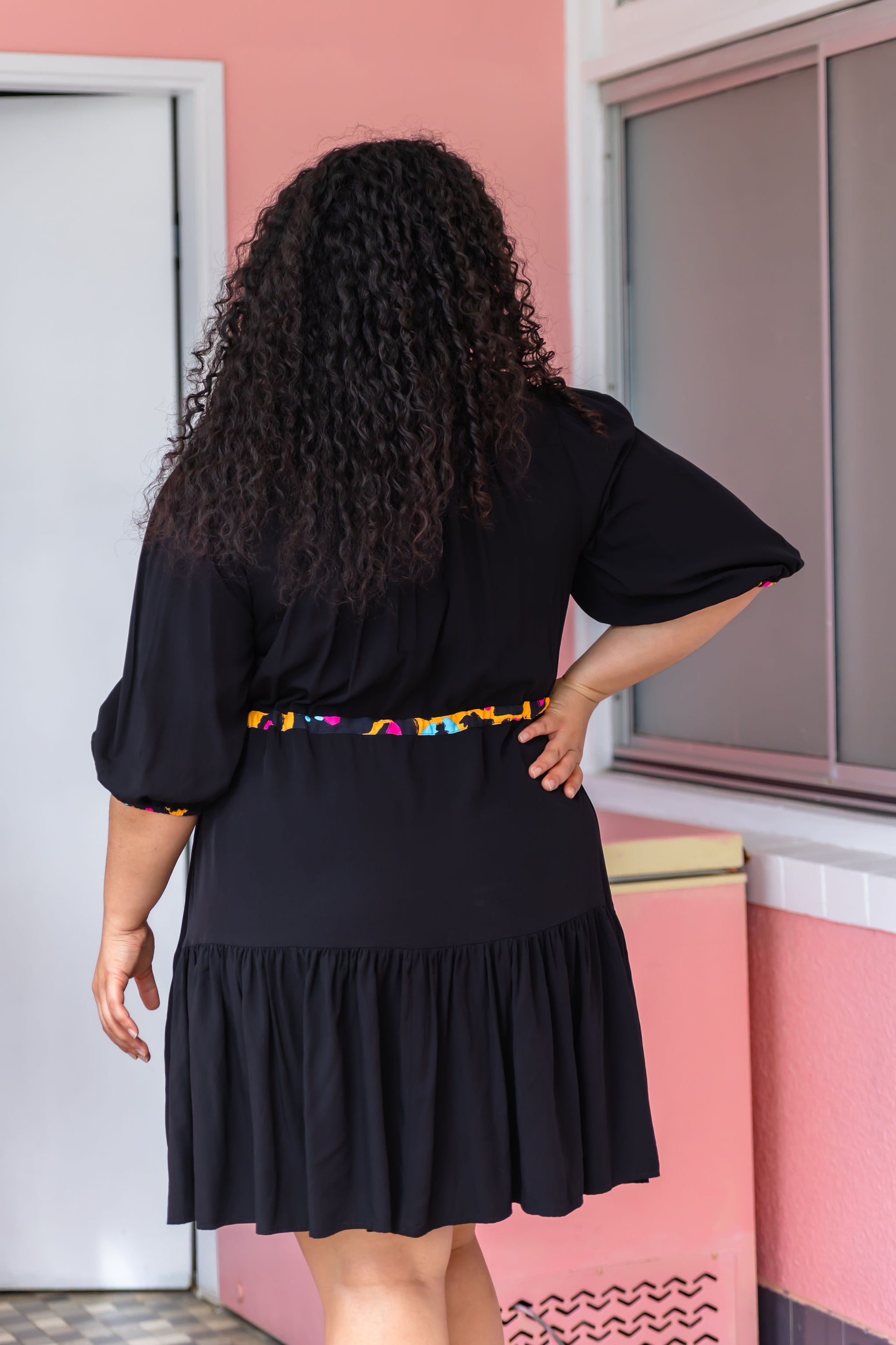 Ziggy Contrast Dress In Black/Mustard Leopard by Kasey Rainbow