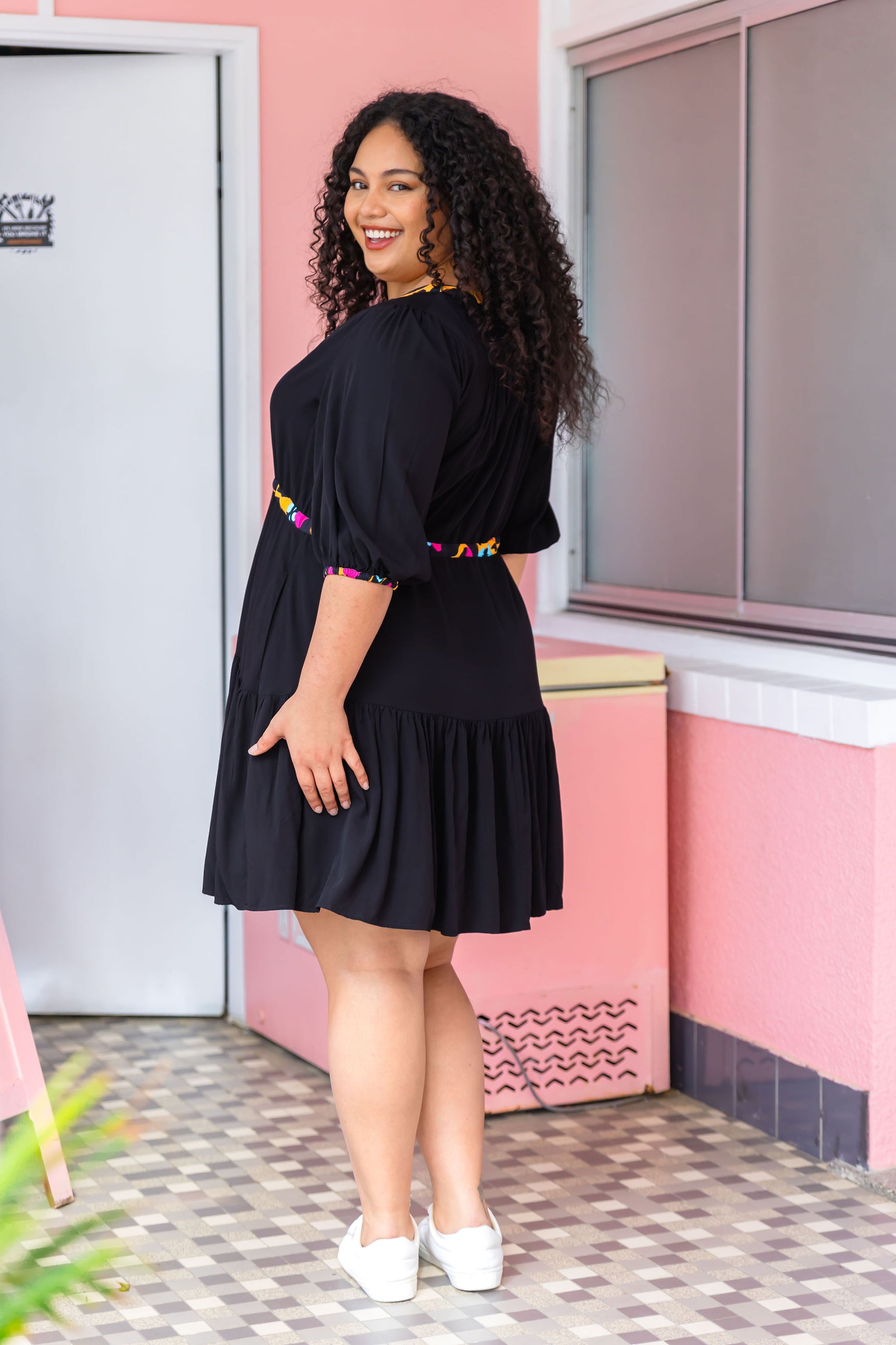 Ziggy Contrast Dress In Black/Mustard Leopard by Kasey Rainbow