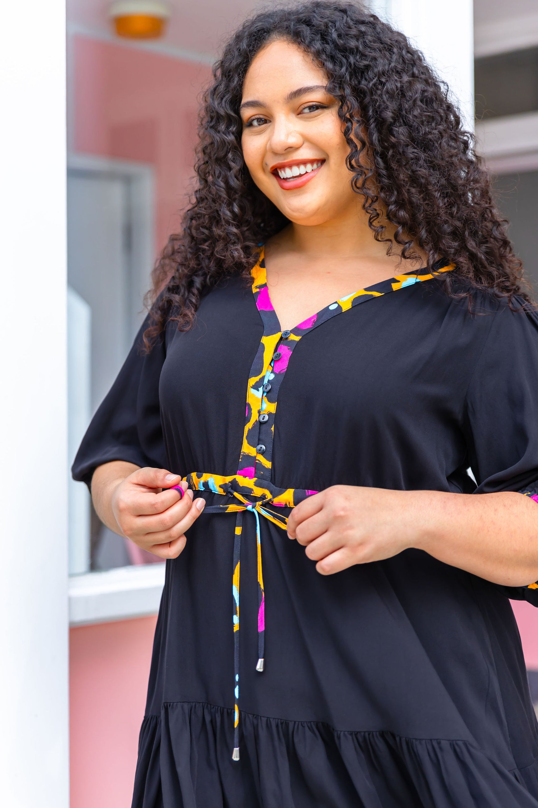 Ziggy Contrast Dress In Black/Mustard Leopard by Kasey Rainbow