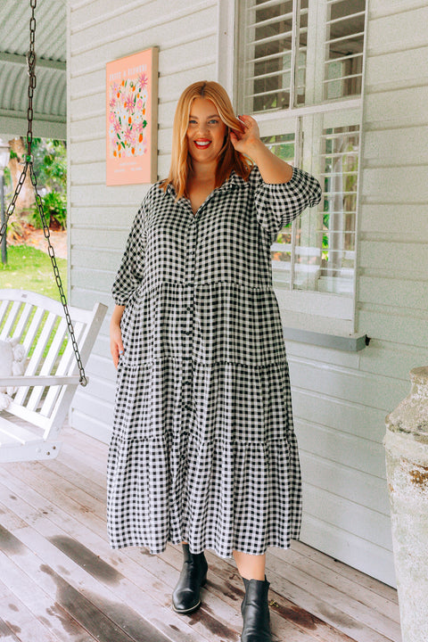 checked maxi dress