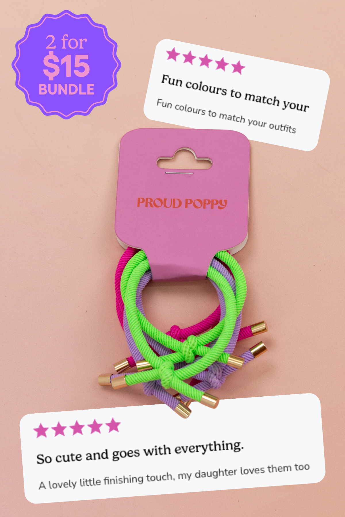 6 Pack Hair Ties in Rainbow Colours