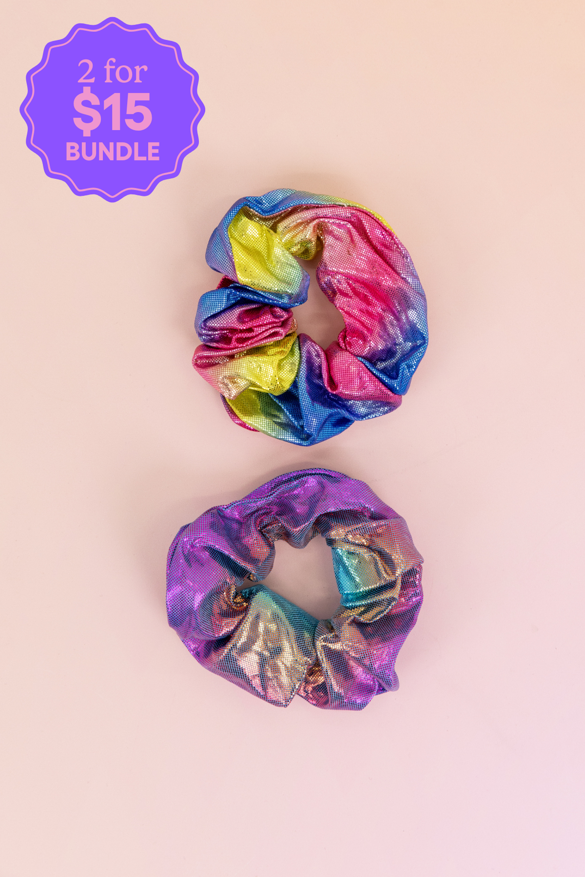 Rainbow Scrunchies – 2 Pack (Blue, Purple, Pink & Lime Green)