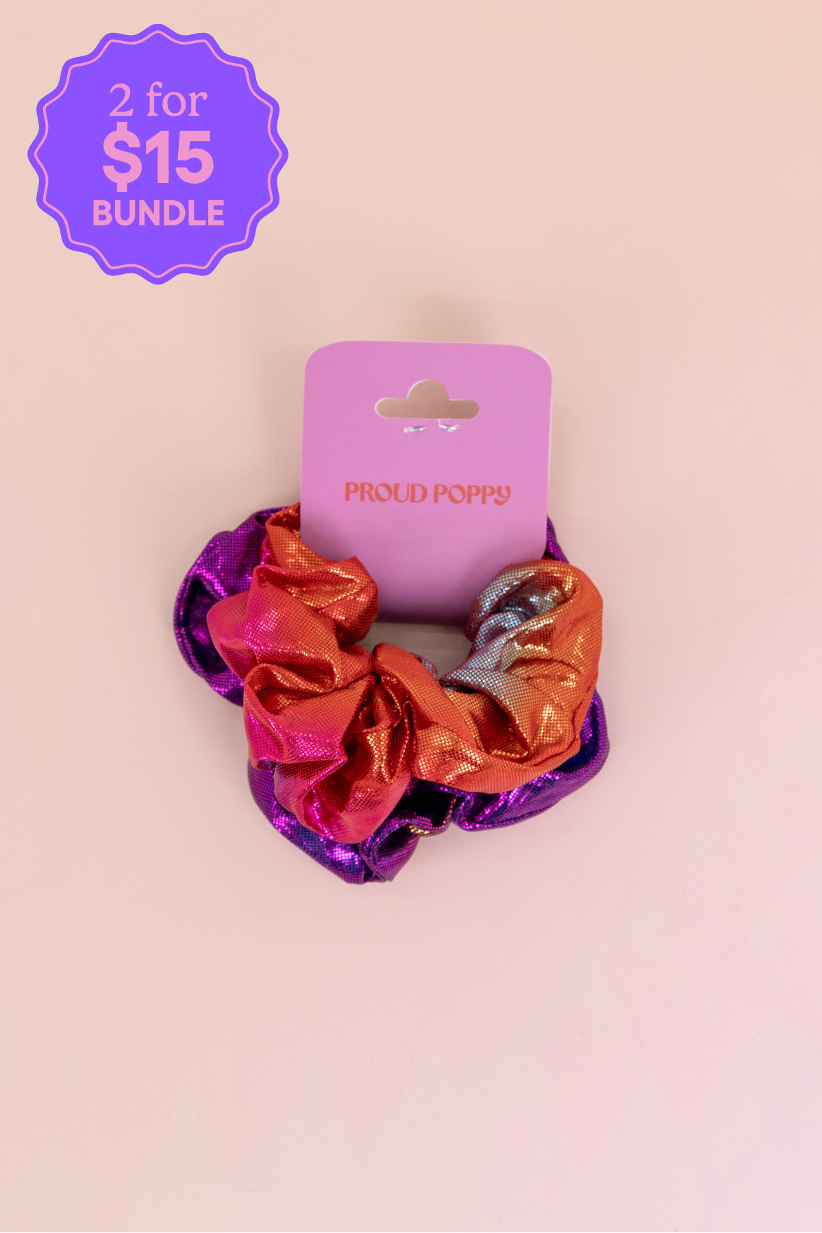 Rainbow Scrunchies – 2 Pack (Red-Orange & Purple)