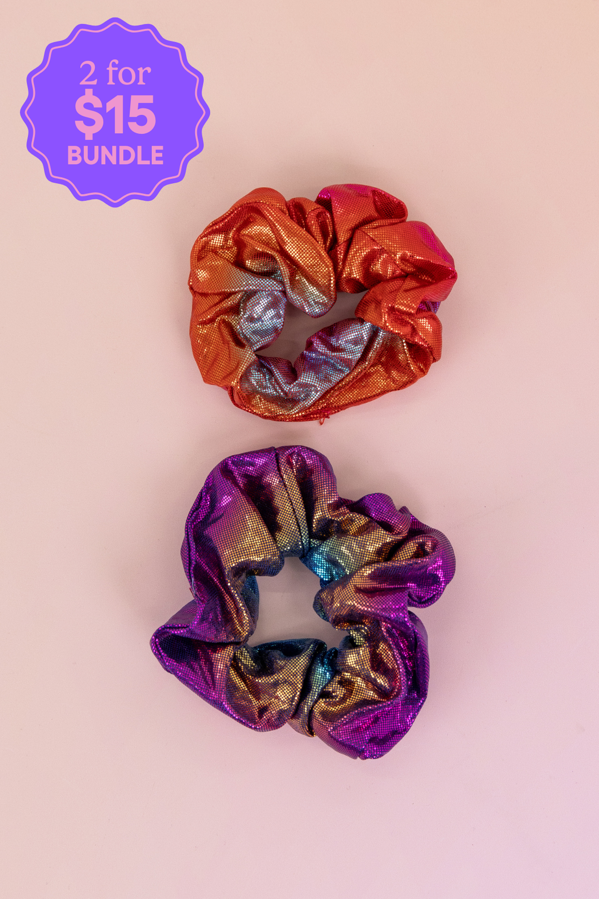 Rainbow Scrunchies – 2 Pack (Red-Orange & Purple)