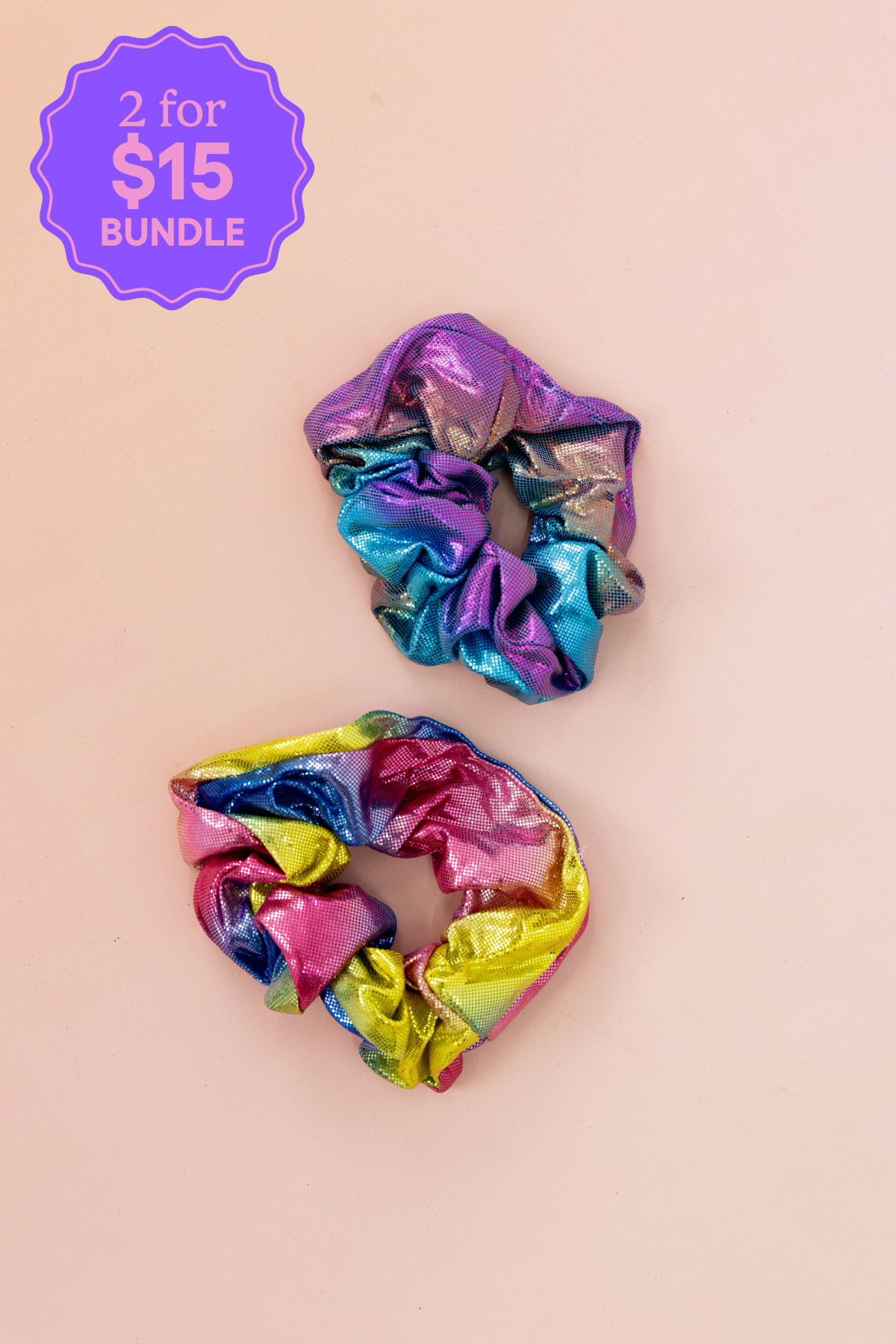 Rainbow Scrunchies – 2 Pack (Blue, Purple, Pink & Lime Green)