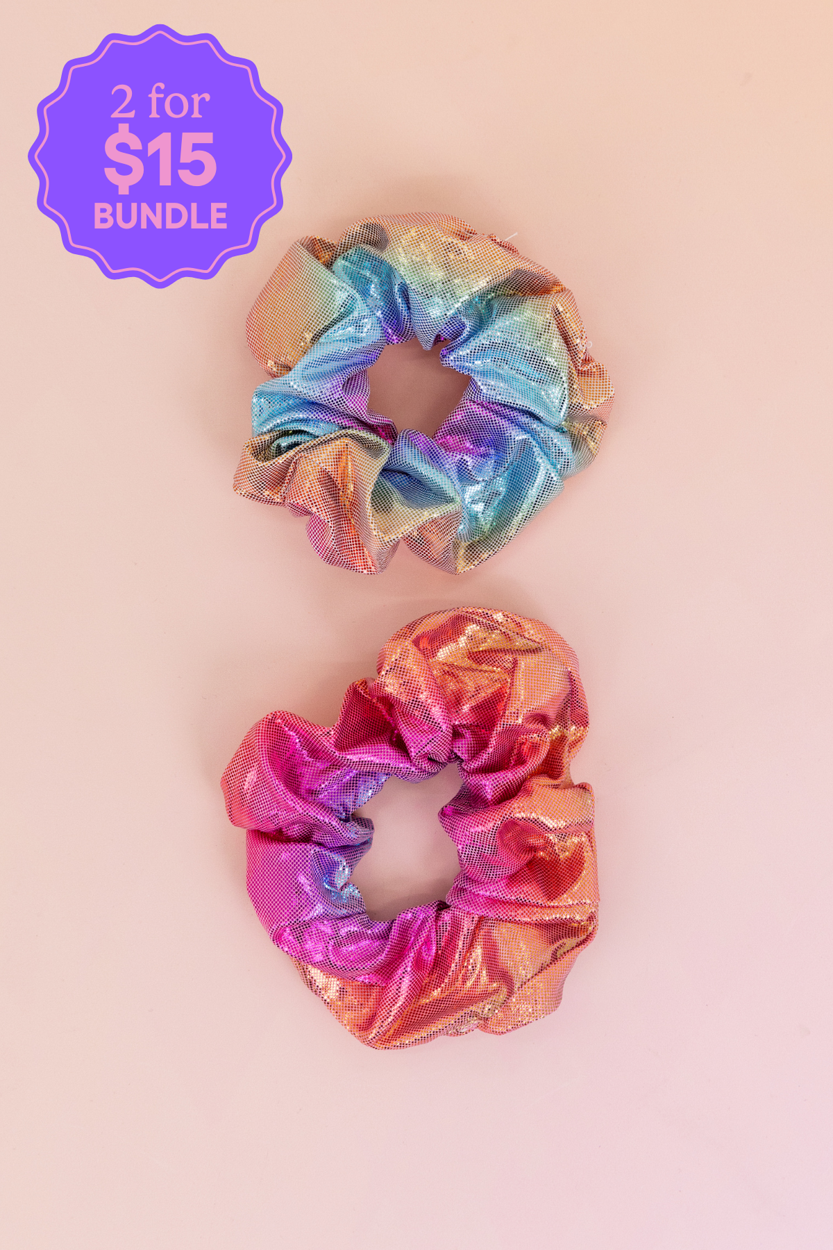 Rainbow Scrunchies – 2 Pack (Pink, Purple & Blue)