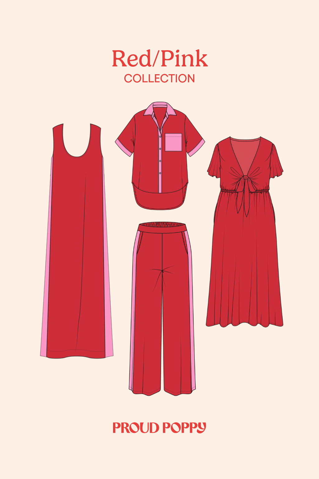 Noah Cropped Panel Pant in Red/Pink