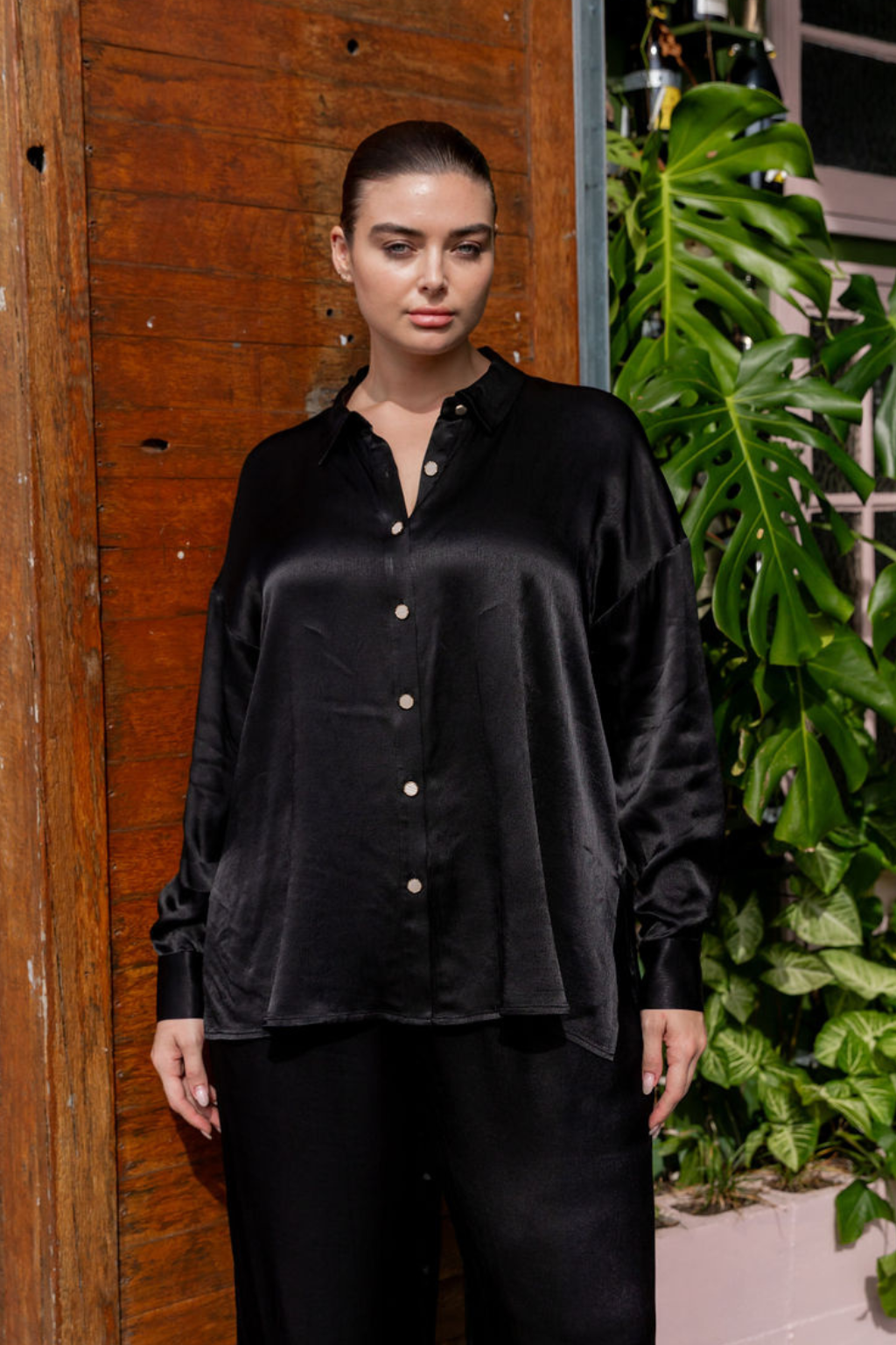 Jade Satin Shirt in Black