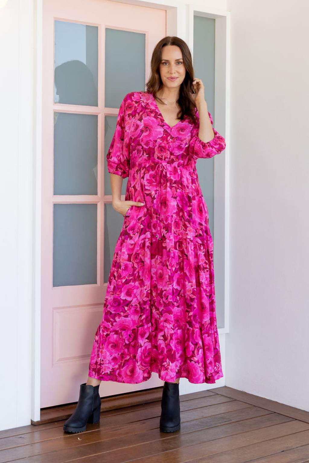 Addison Maxi Dress In Pink Roses