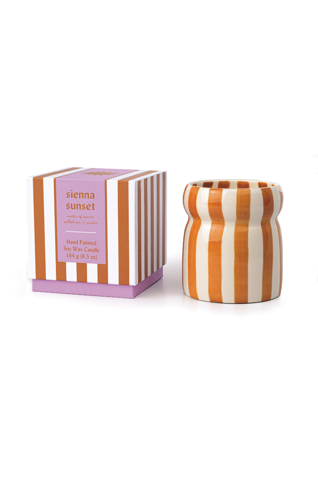 Cabana 6.5oz/184g Rust Stripped Ceramic Candle - Sienna Sunset Boxed