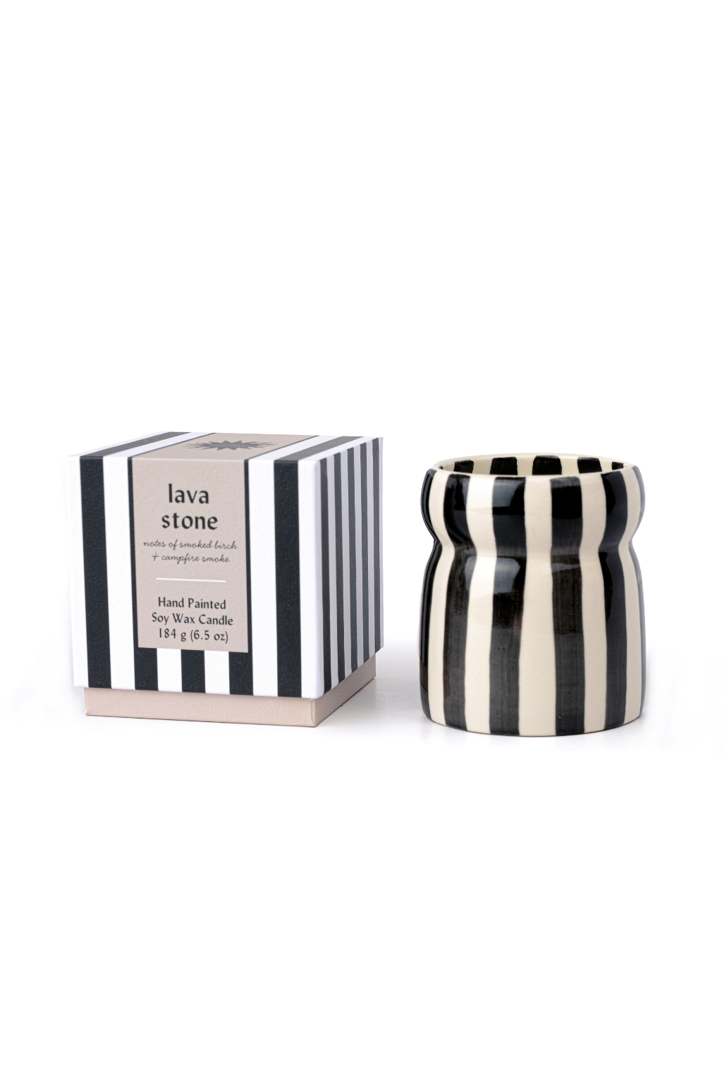 Cabana 6.5oz/184g Black Stripped Ceramic Candle - Lava Stone